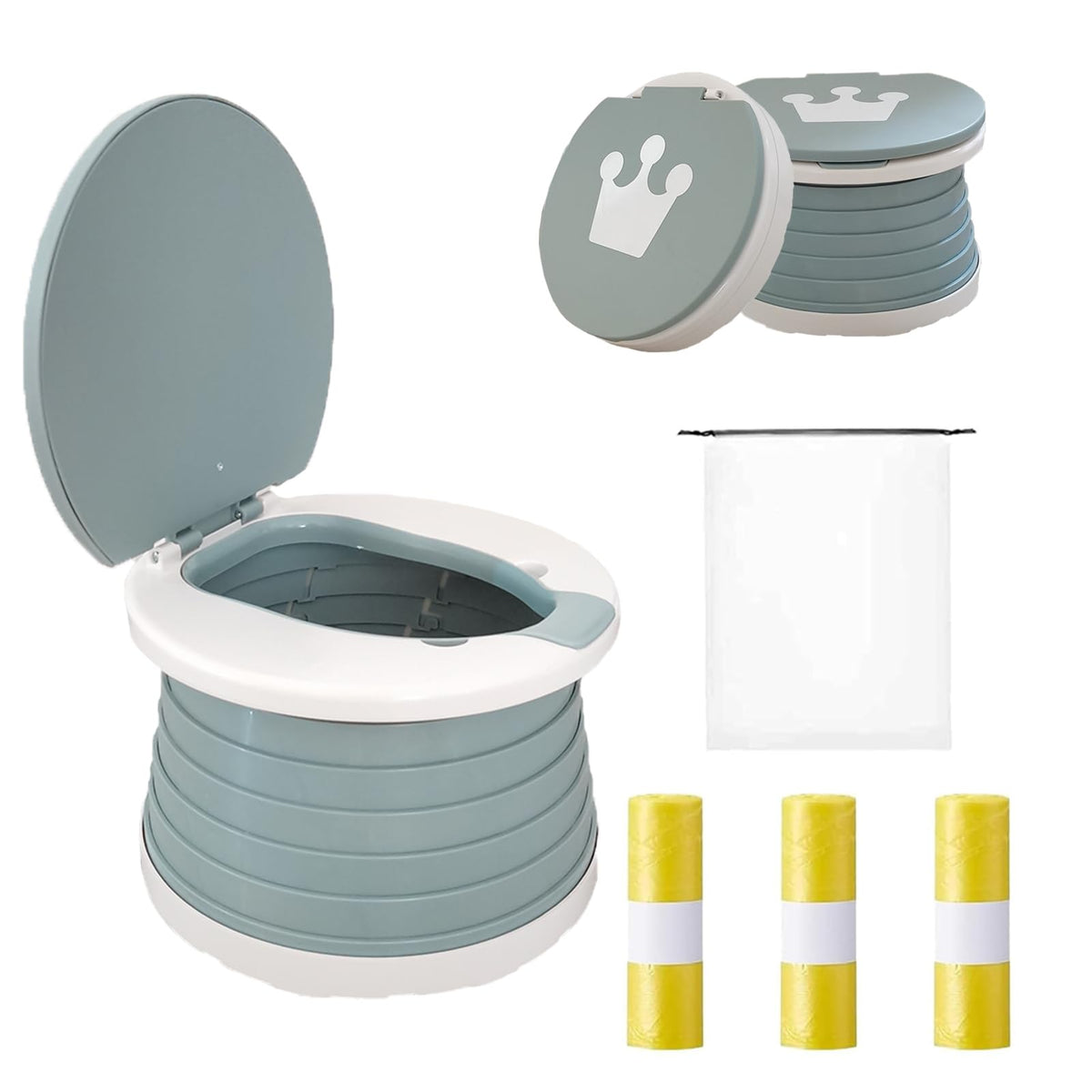 Orinal de viaje para niños pequeños, inodoro portátil y plegable, se aplica al asiento de emergencia para automóvil, campamento, al aire última intervensión, interior (gris, pequeño)