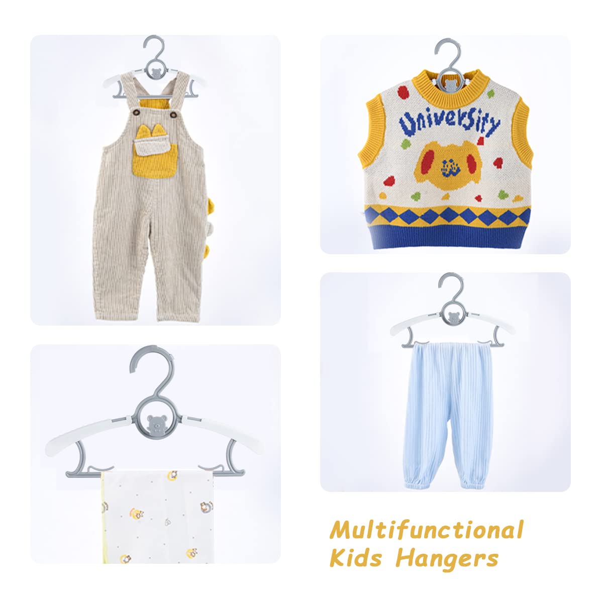 Perchas para bebé para guardería, clóset, paquete de 40 perchas de plástico para niños, ahorro de espacio, antideslizantes, extensibles, de 11 a 14 pulgadas, perchas ajustables resistentes para ropa