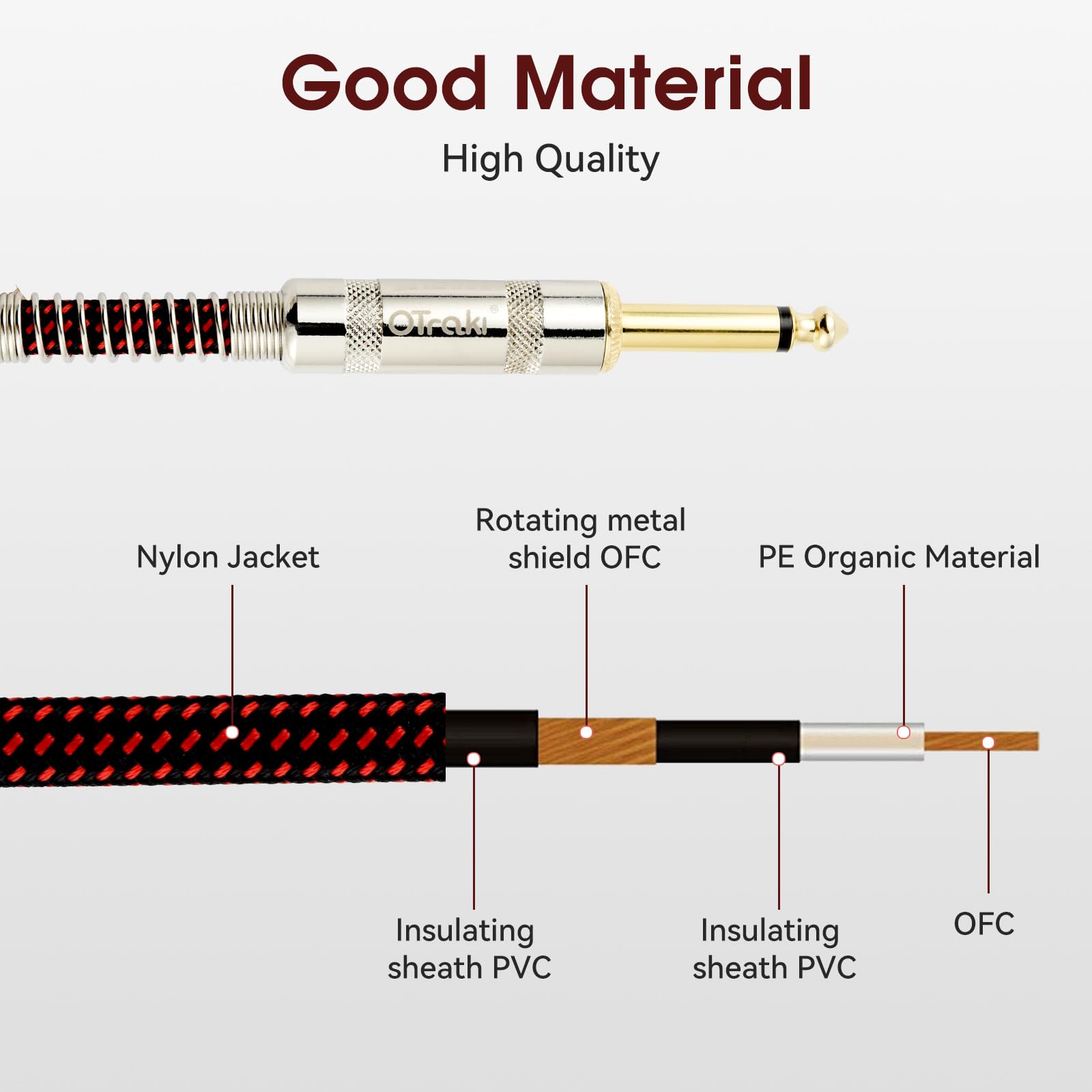 Cable de Guitarra OTraki Negro en Ángulo Recto de 10 Pies, Paquete de 2 Uds.