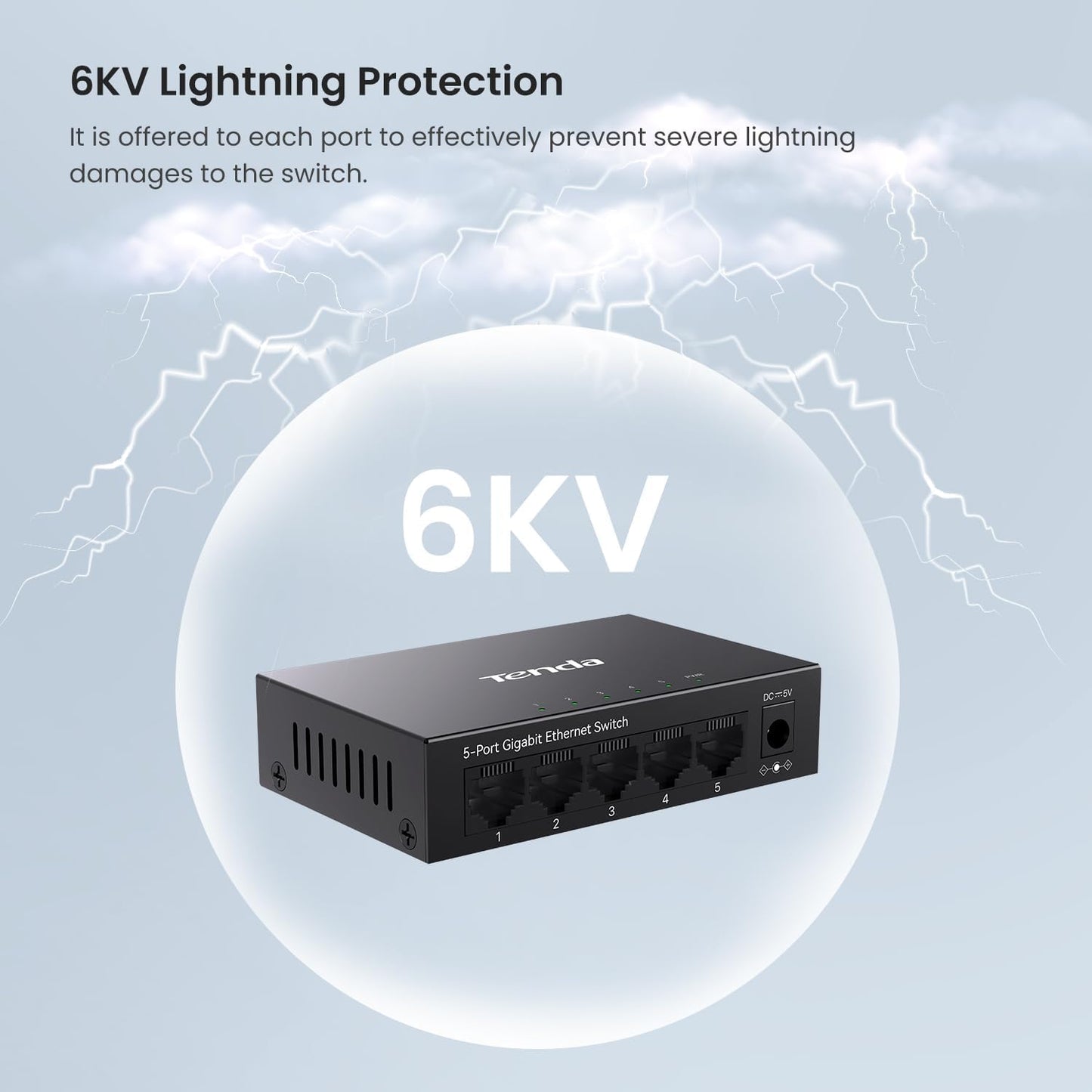 Tenda TEG1005D Conmutador Gigabit de 5 Puertos, Conmutador Ethernet no gestionado, Divisor de Red con optimización de tráfico, Plug & Play, Conmutador de Red de diseño metálico sin Ventilador