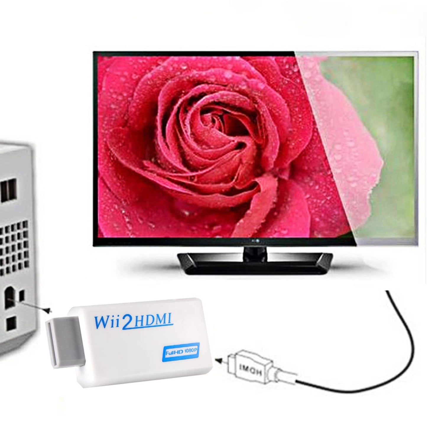 Lazmin Adaptador Wii a HDMI, Convertidor Wii a HDMI Salida Full HD 720P 1080P Salida de Audio de 3,5 mm de Salida de Video para Monitor HDTV