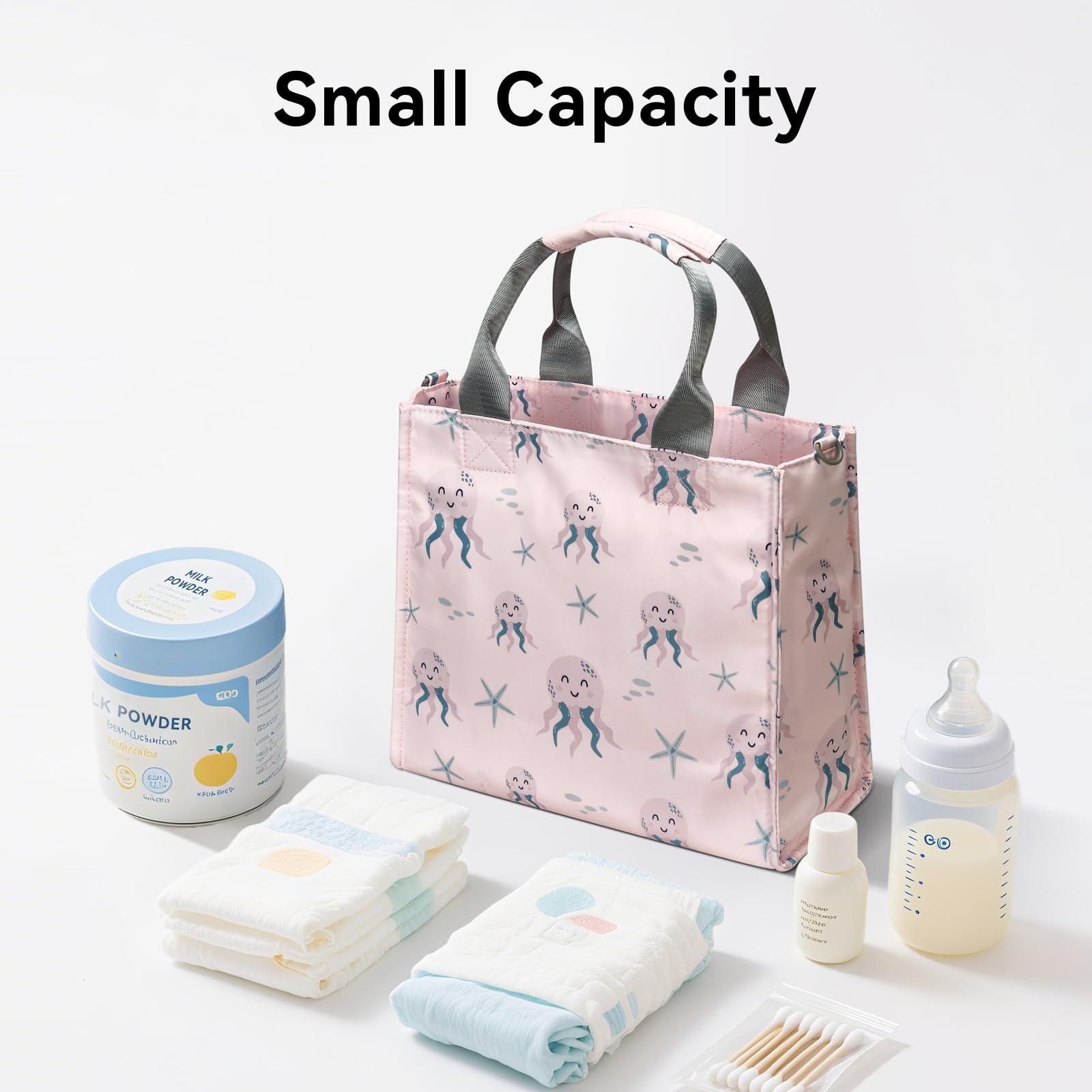 PHEBEN - Bolsa de pañales pequeña impermeable, de viaje, mini bolsa de pañales multifunción para bebé (pulpo rosa)