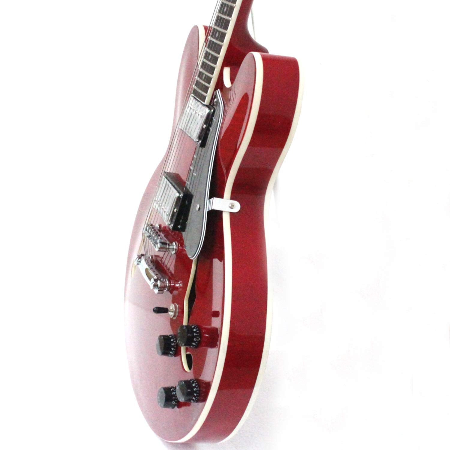 Musoo Guitarra eléctrica de jazz estilo 335, cuerpo semihueco con parte superior de arce flameado, herrajes cromados