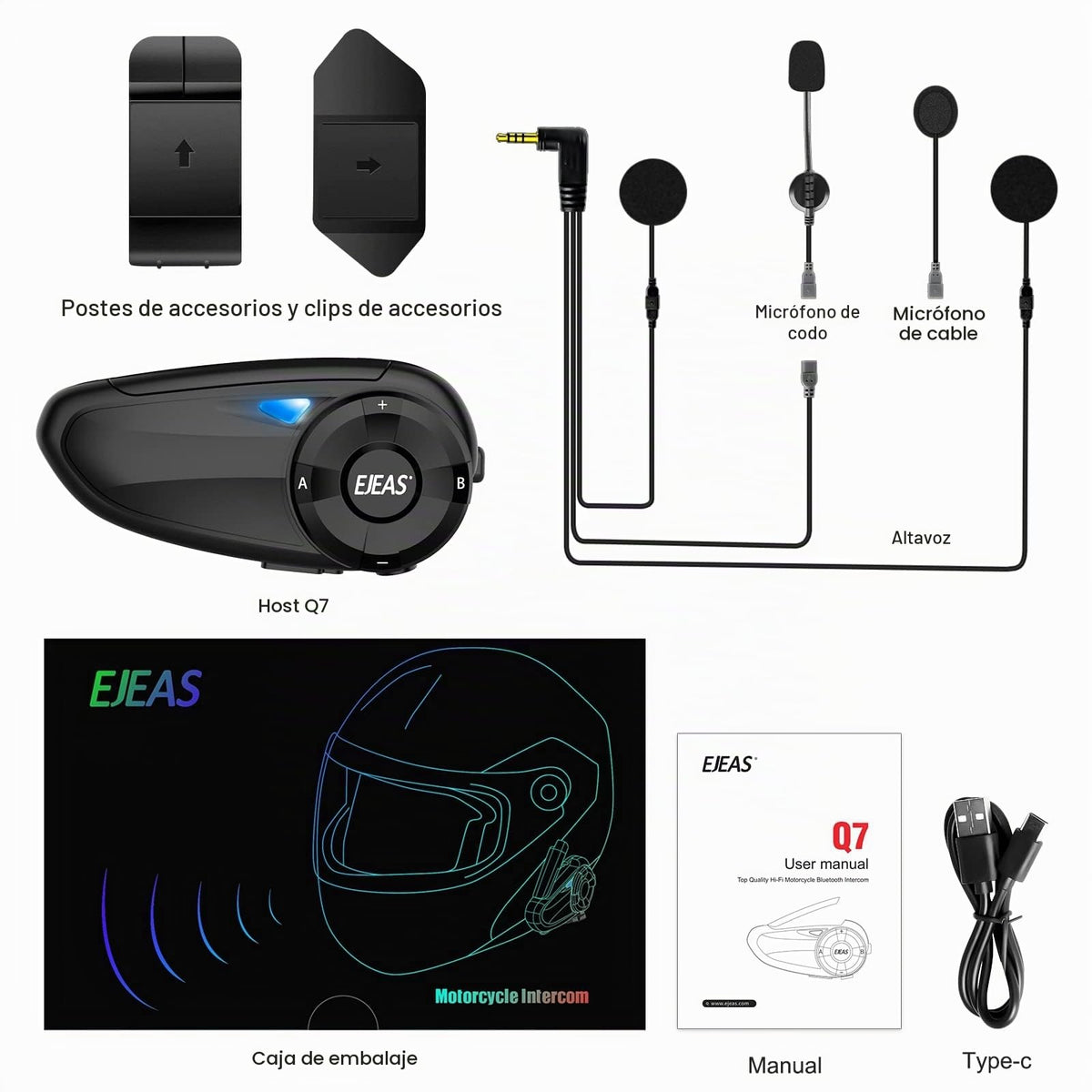 Auricular Bluetooth iSunergy Q7 Impermeable con Reducción de Ruido para Casco Integral 7 Riders 750mAh Conectable con App SafeRiding
