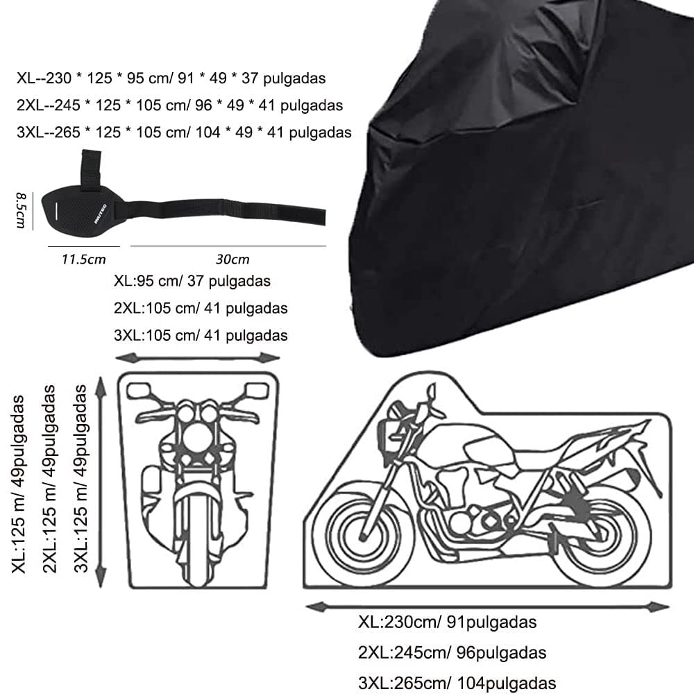 Jiula - Funda para Moto Set Cubierta de la Motocicleta - Funda para Moto Set Impermeable, con Accesorios de Cambio de Marchas para Zapatos, 230 x 125 x 95 CM (XL,Negro+Cambio de Marchas para Zapatos)