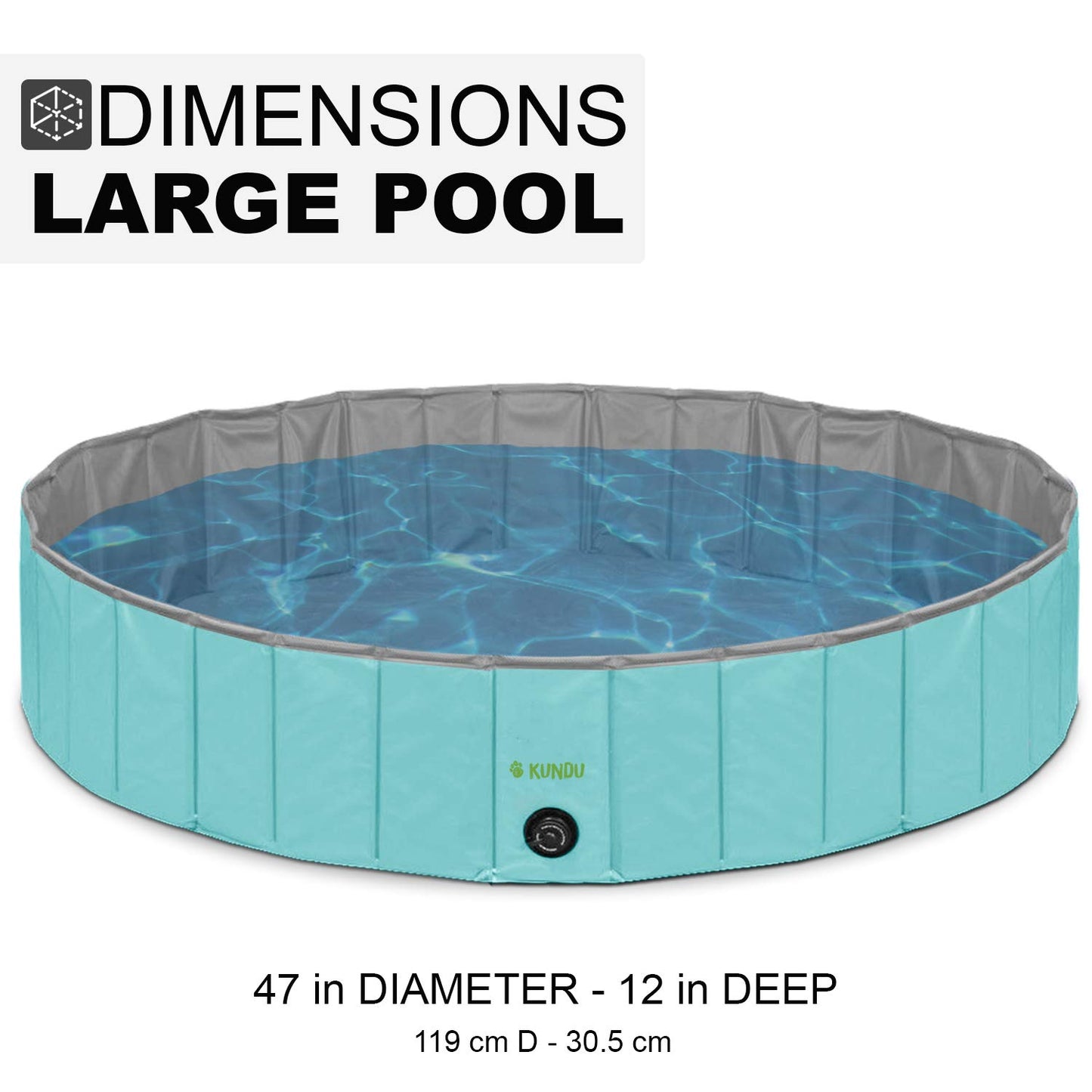 Kundu redondo (119 cm de diámetro x 30,5 cm de profundidad) resistente PVC mascotas y niños al aire libre piscina/bañera – portátil y plegable – grande