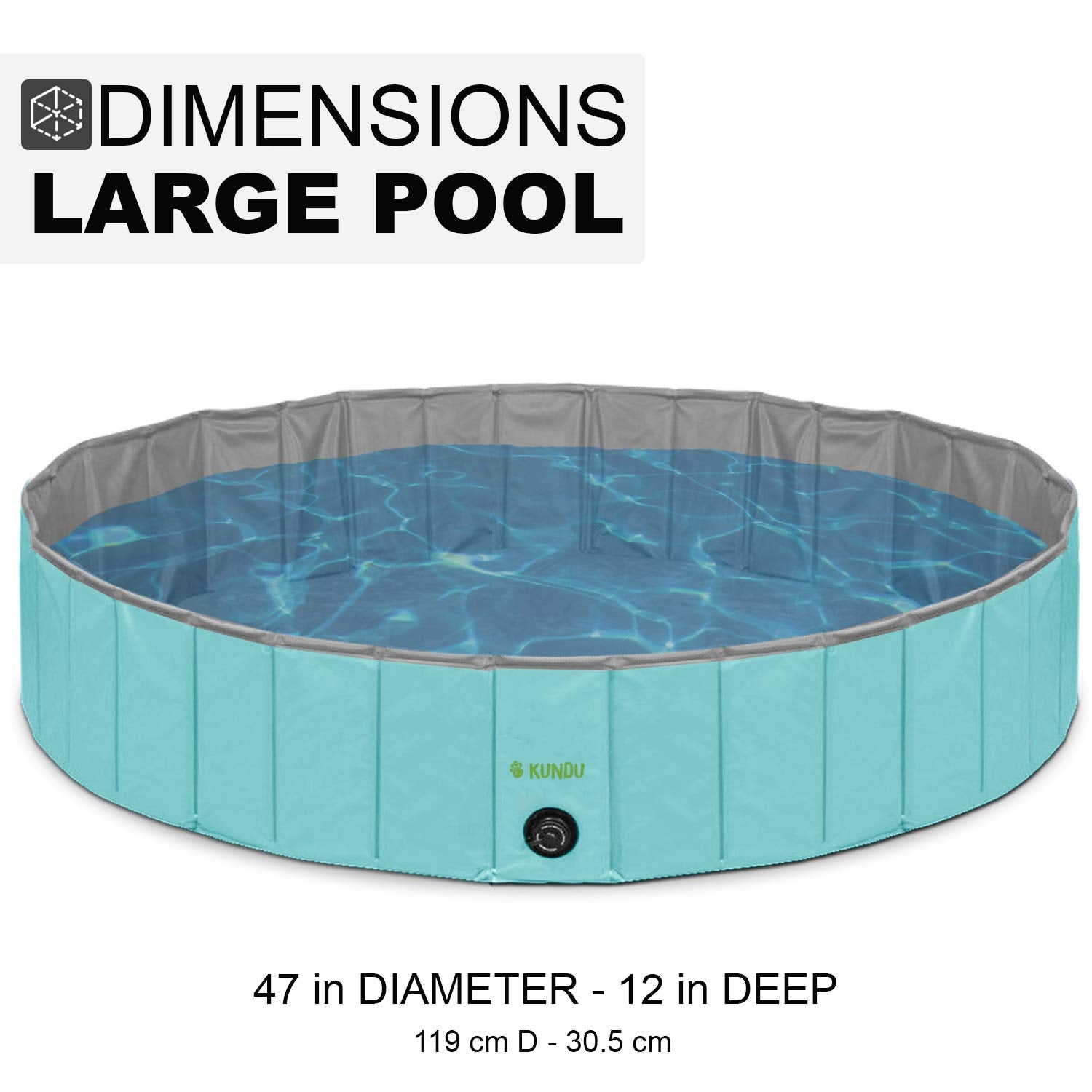 Kundu redondo (119 cm de diámetro x 30,5 cm de profundidad) resistente PVC mascotas y niños al aire libre piscina/bañera – portátil y plegable – grande