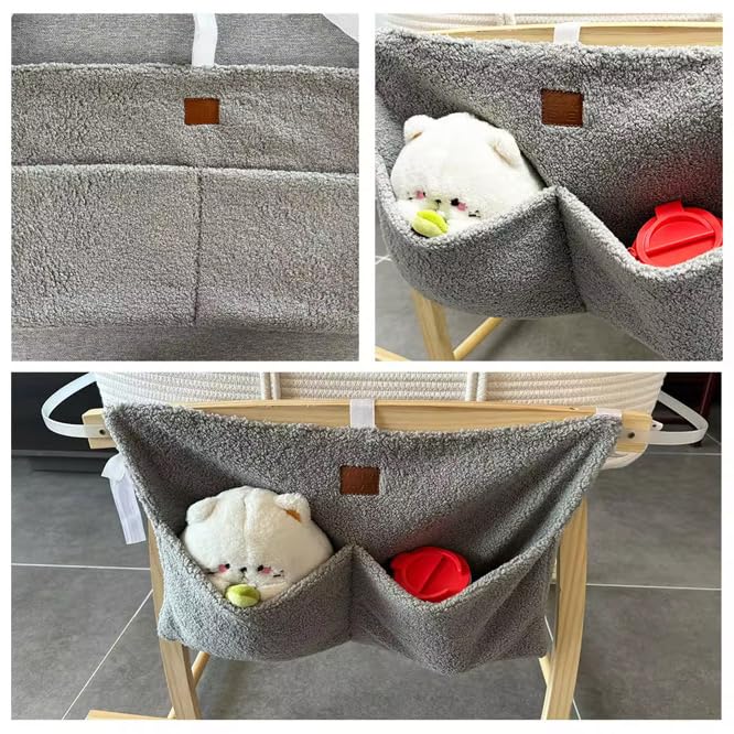 Adm&Eve - Organizador para pañales de noche, material de peluche con 2 compartimentos para portabebés, cuna, carriola y cambiador, organizador de almacenamiento colgante (gris)
