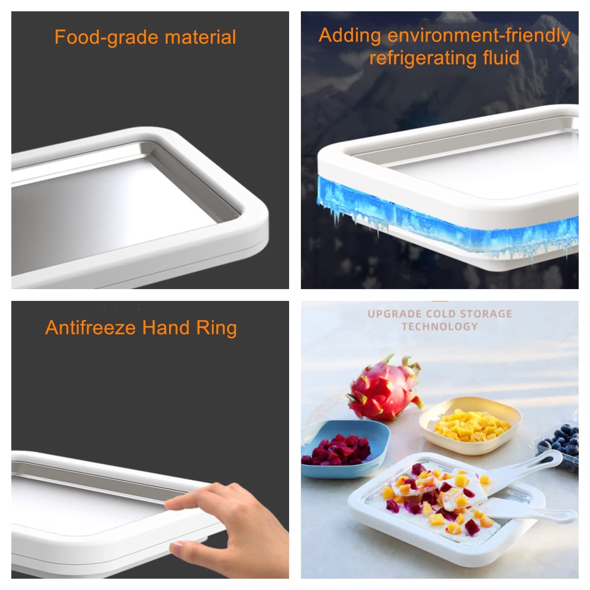 Baotkere - Máquina para hacer yogur congelado de sorbete de helado, sartén enrollable con puntos dulces, placa fría instantánea con 2 rasquetas, ideal para hacer helado suave, gelatina, batidos de