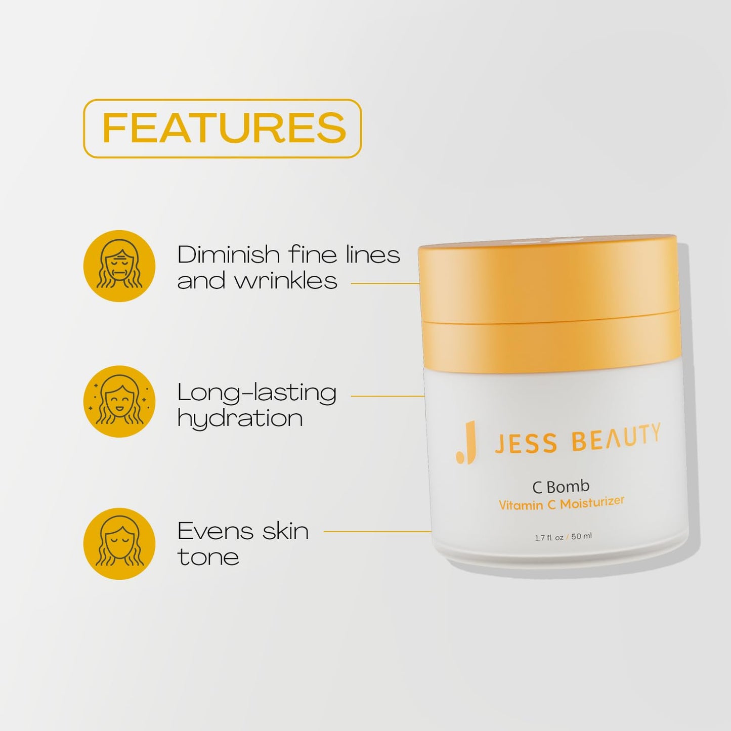 JESS BEAUTY- | Cuidado de la piel C Bomb Crema hidratante facial con vitamina C Tono de piel uniforme | Crema hidratante facial para el cuidado de la piel