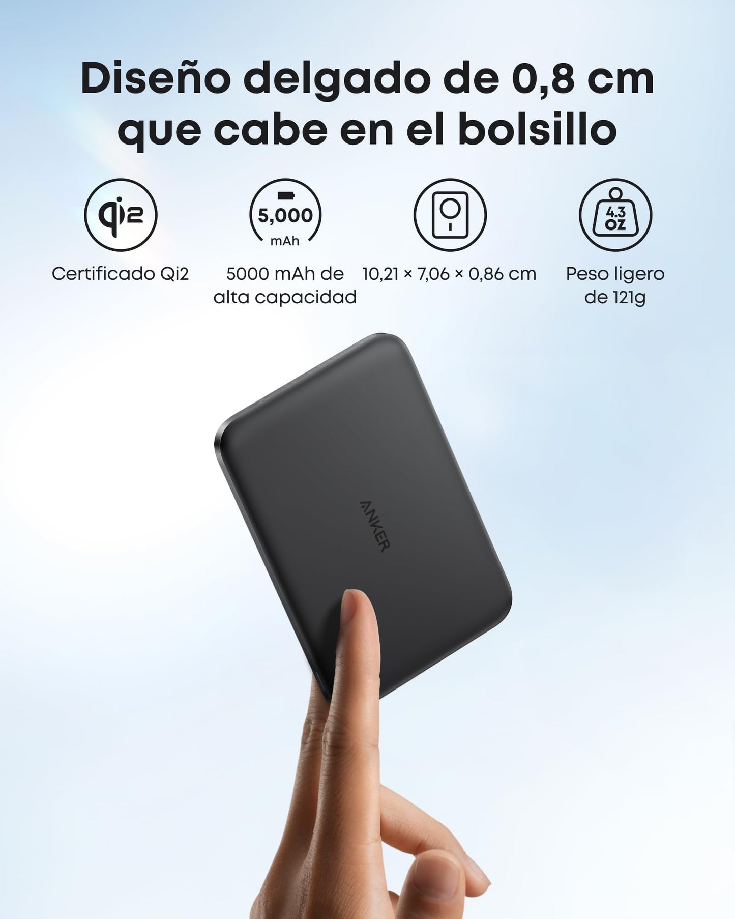 Batería Anker Nano 5.000mAh Ultradelgada Compatible con MagSafe iPhone