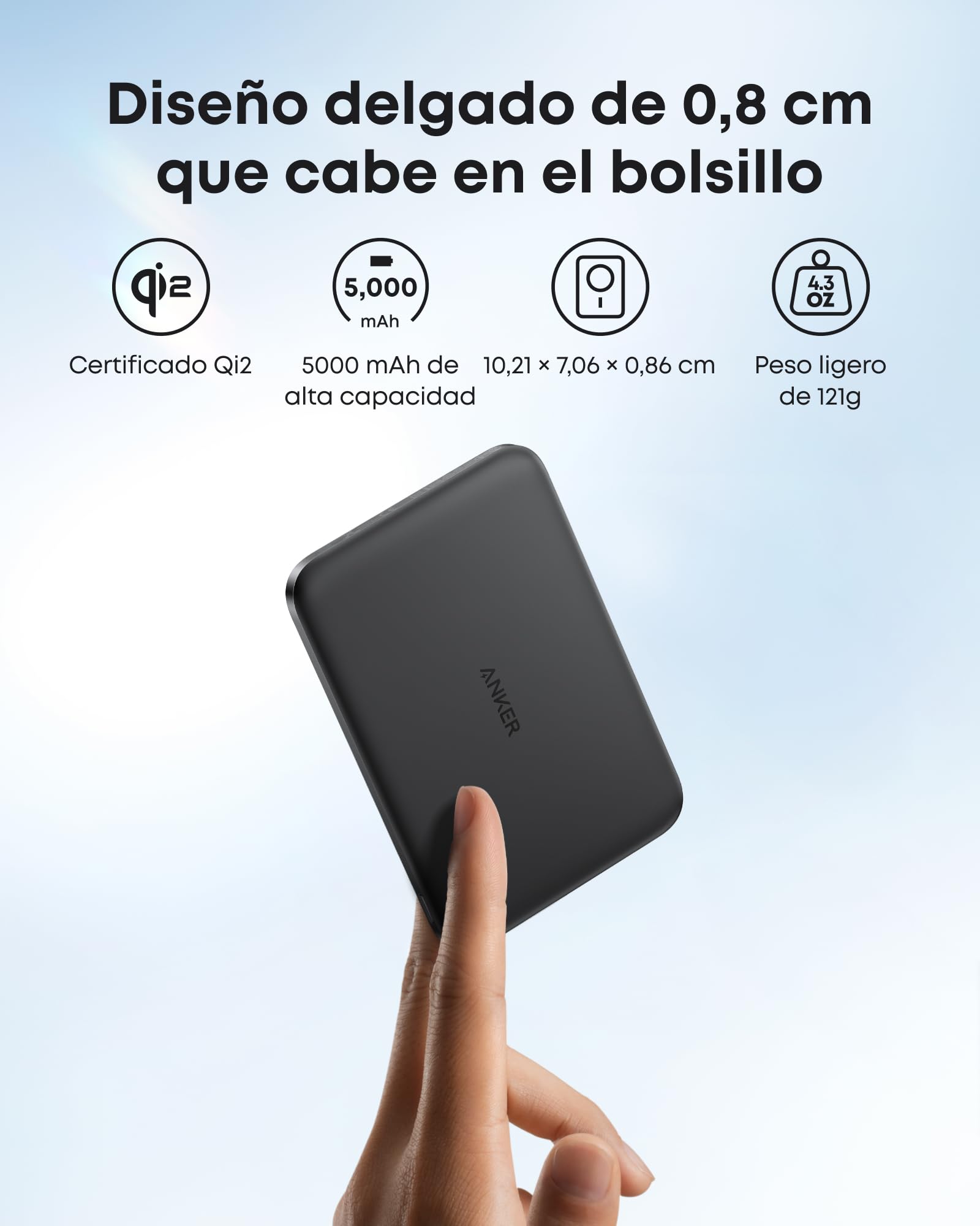 Batería Anker Nano 5.000mAh Ultradelgada Compatible con MagSafe iPhone