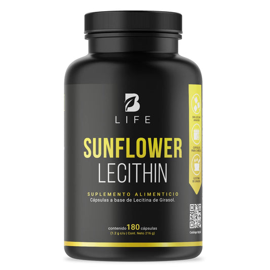 Lecitina de Girasol 180 Cápsulas Blandas 1200 mg. Ingredientes naturales. Sunflower Lecithin B Life.