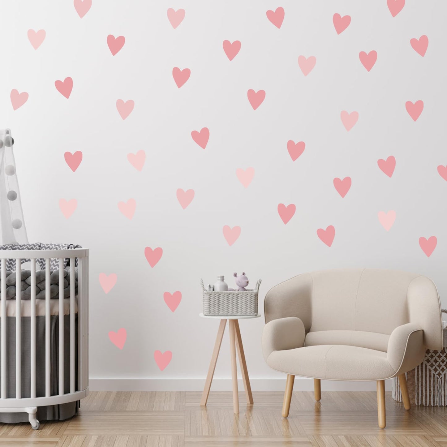 Pegatinas de pared de corazón rosa, calcomanías de pared para habitación de niños, diseño de corazón amor, lindo cuarto de bebé, decoración extraíble estilo rosa (corazón rosa)