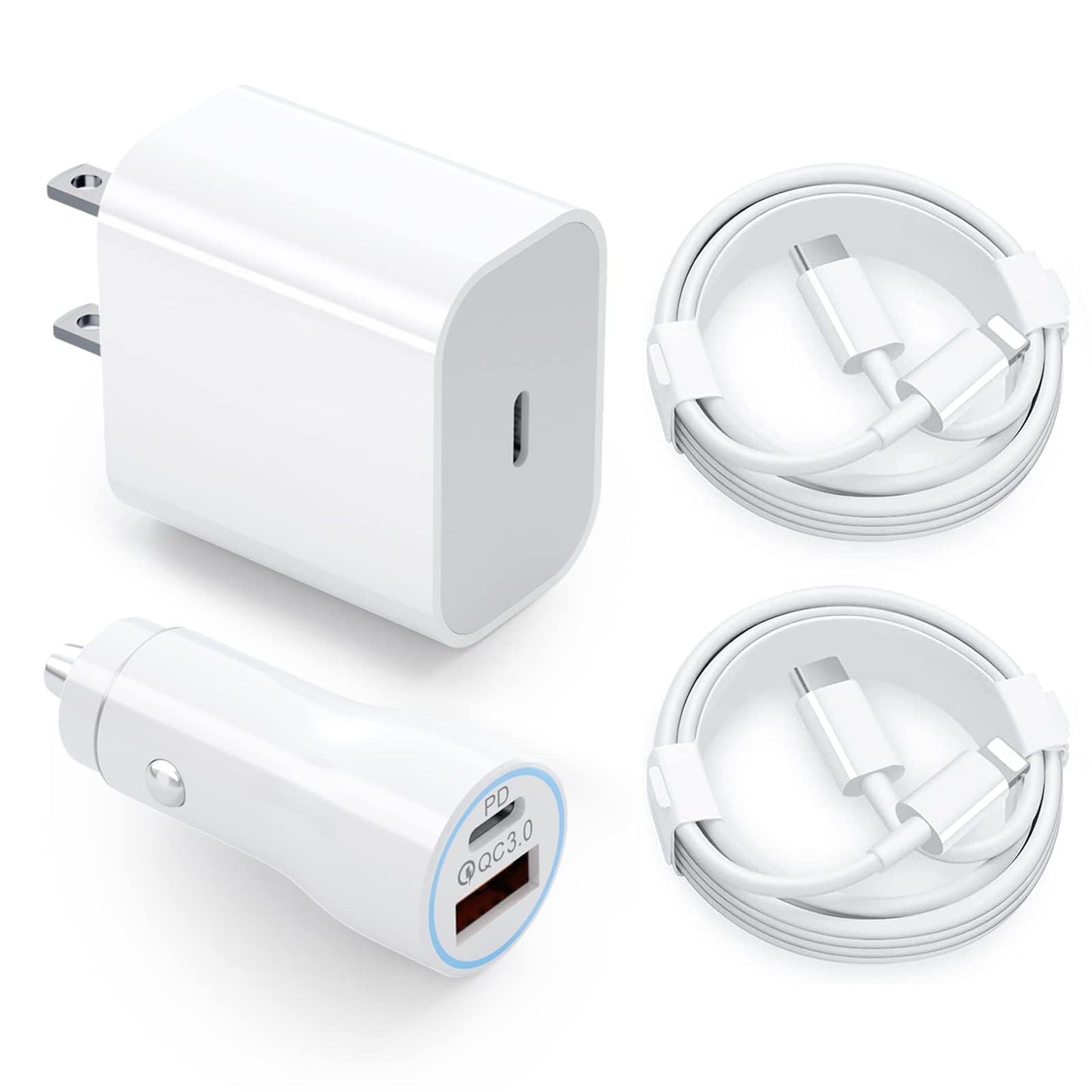 Uniytriox 20W Cargador Tipo C con Cable iPhone, 38W Car Charger Combo Kit, 2 Puertos Adaptador de Coche Tipo C y QC 3.0 de Aluminio Quick Charger Compatible con iPhone 14 13 12 11 Pro MAX Mini
