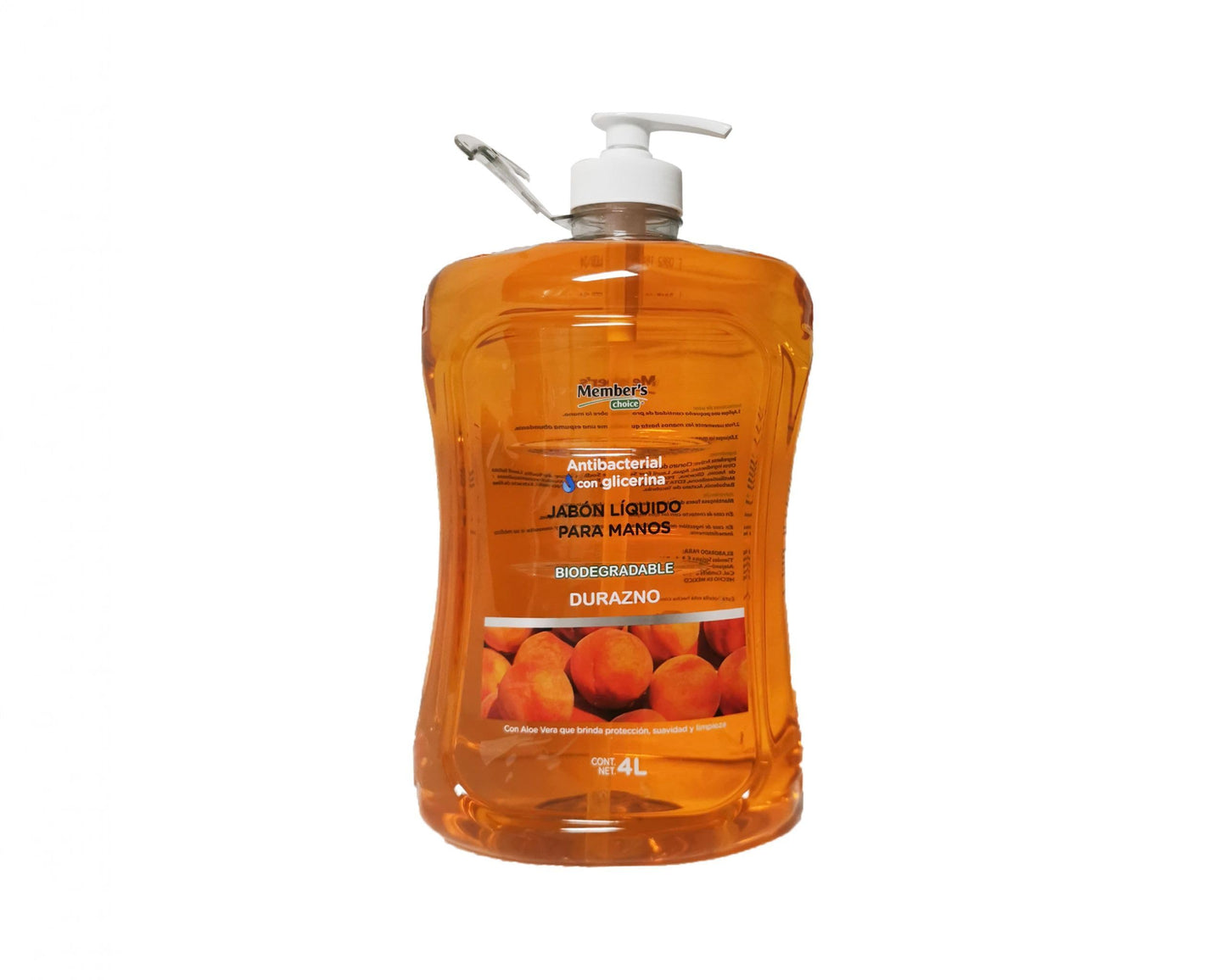 Members Choice - Jabón Antibacterial Líquido Para Manos Con Glicerina Biodegradable Durazno 4 Litros