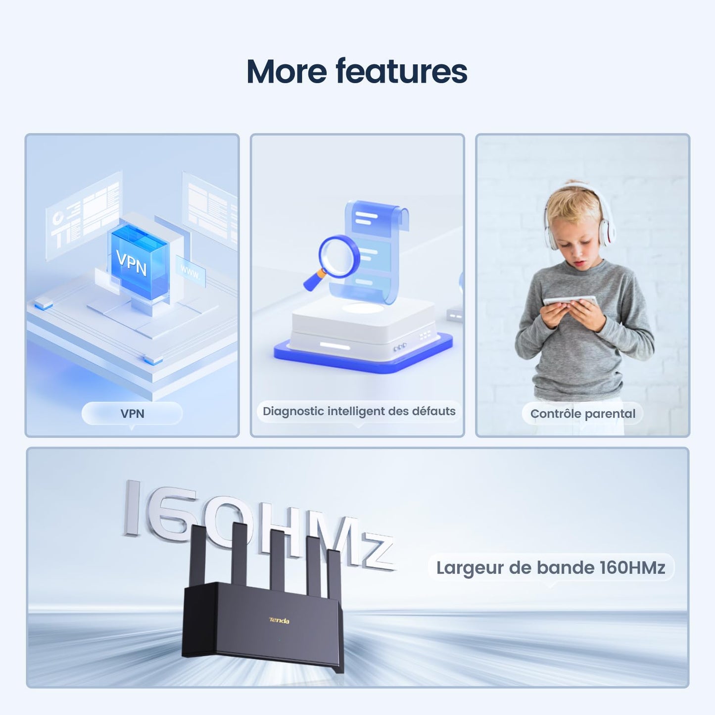 Router WiFi 6 AX3000Mbps Tenda Blanco con Diseño Vertical y 5 Antenas de Alta Ganancia