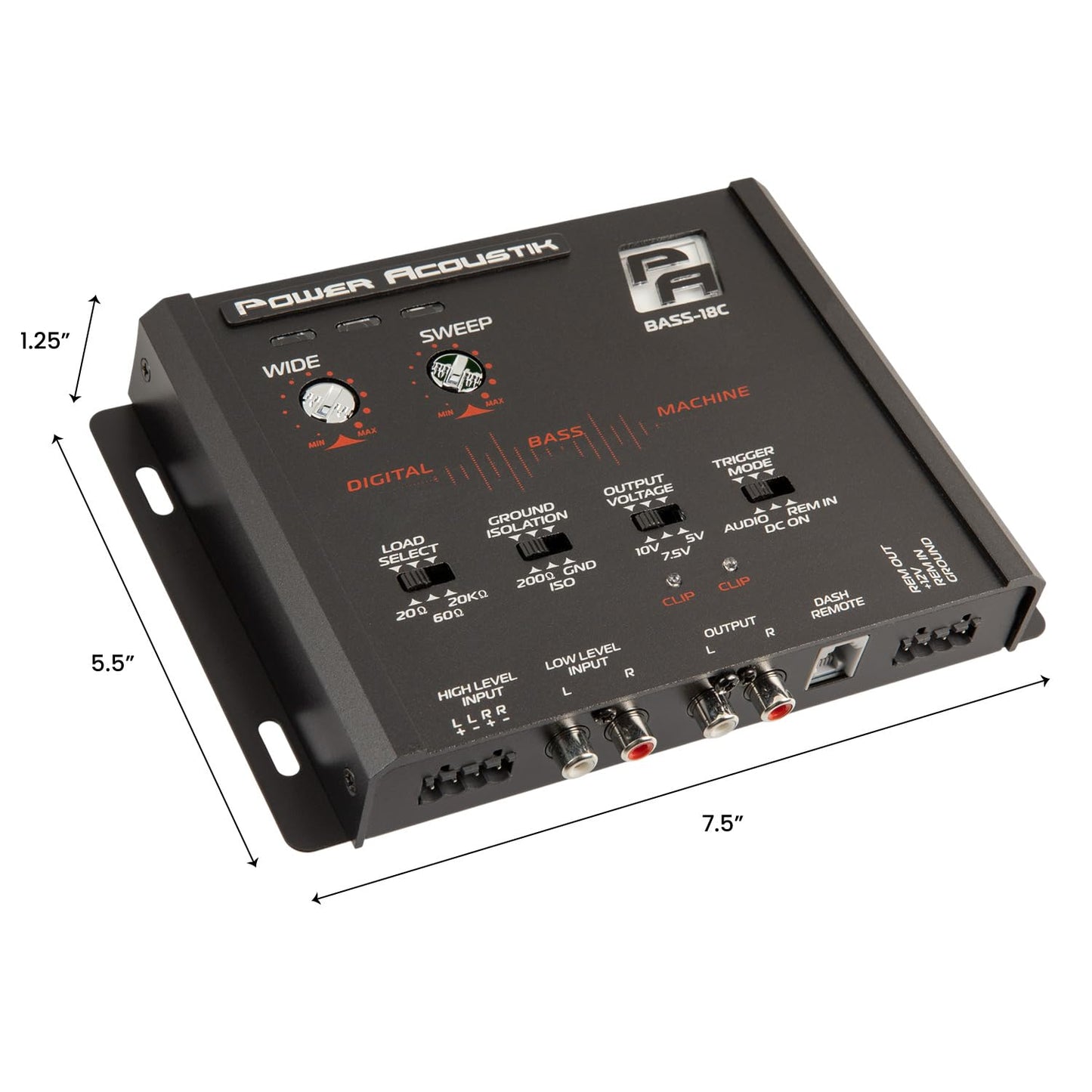 Power Acoustik BASS-18C Procesador de graves – Filtro subsónico variable y entrada RCA/alto nivel | Indicador de recorte LED | Salida de 10 V con aislamiento de tierra | Subpotenciador de audio para