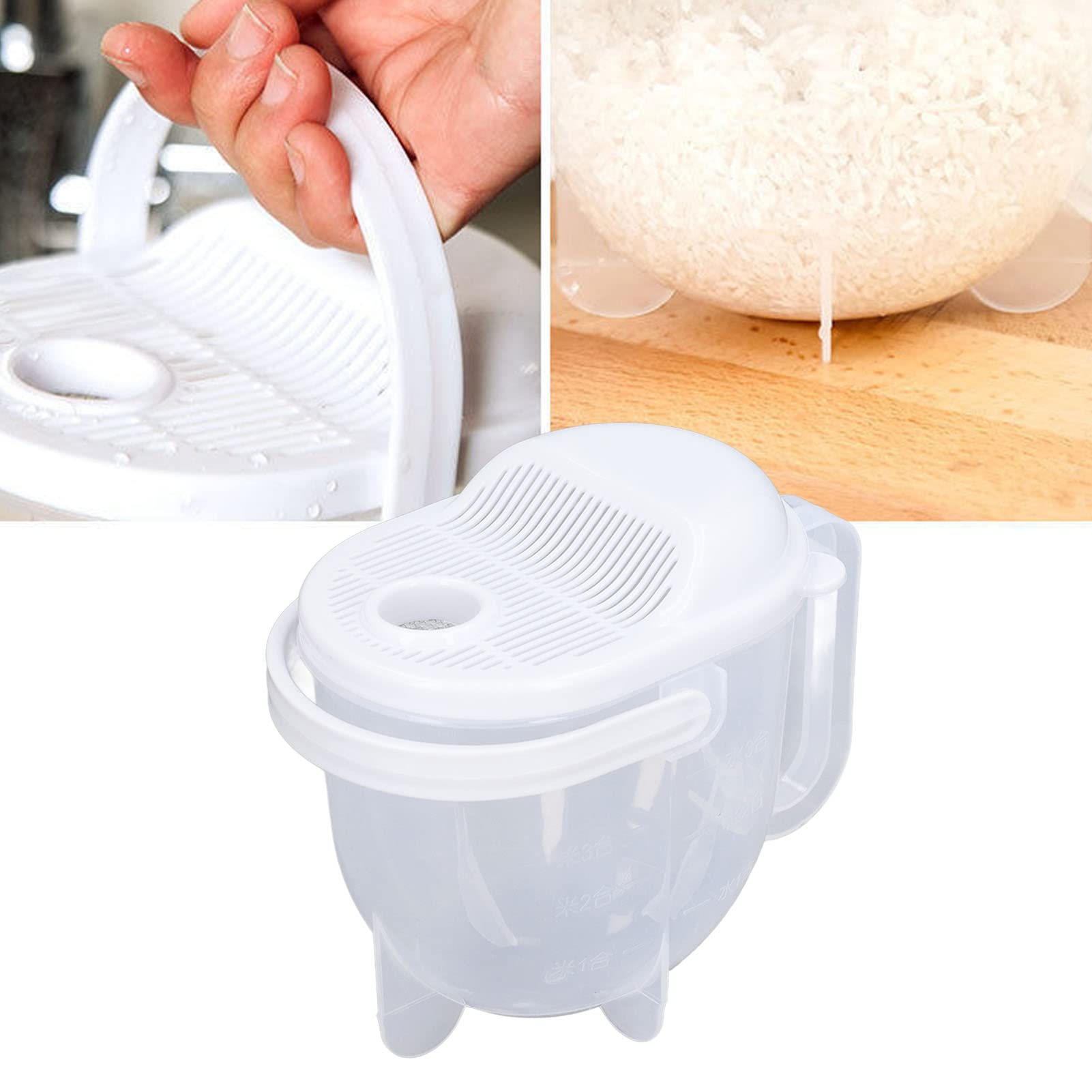 FUWE Lavadora de arroz, colador Fino de Escala Transparente Tazón de Lavado de arroz de Alimentos de Grano pequeño