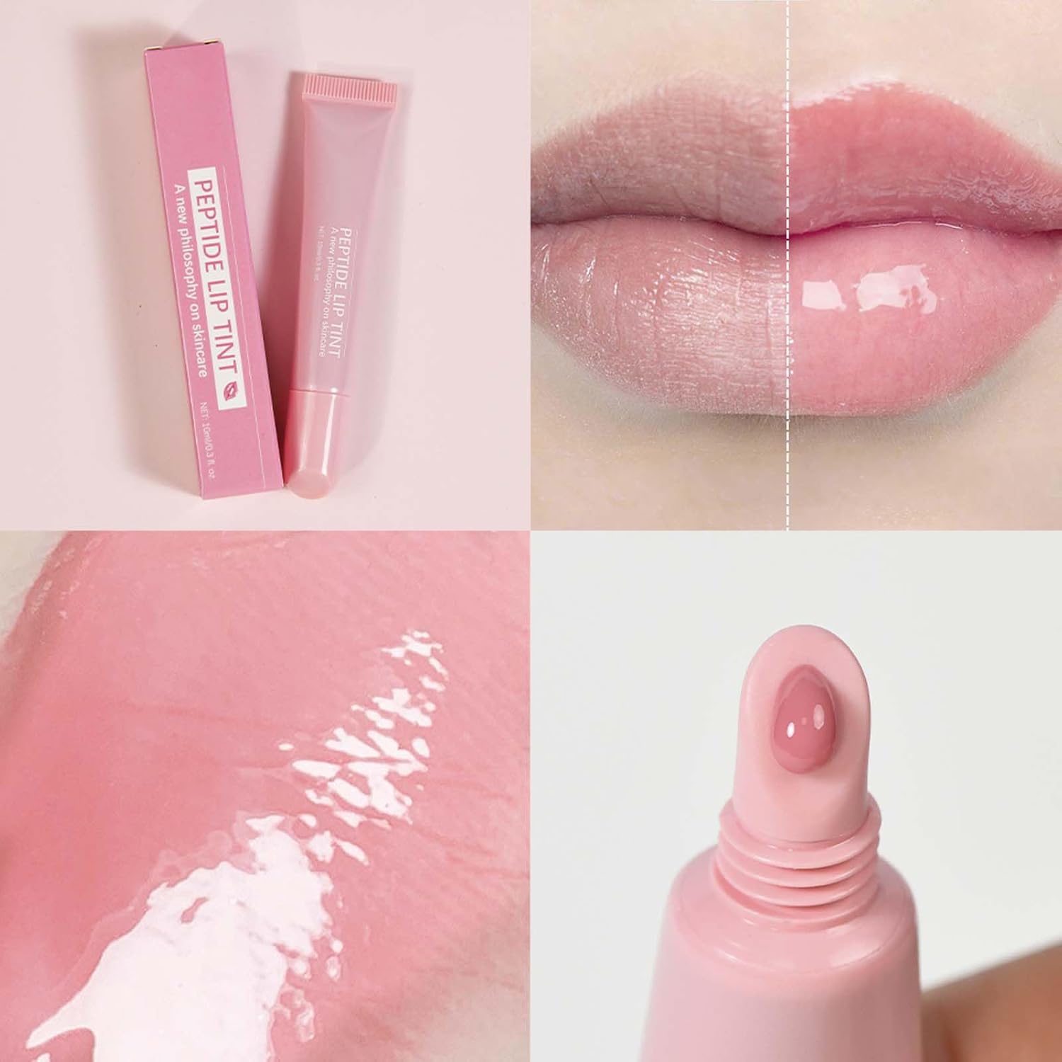 Lip Jam Brillo de Labios Hidratante Labial Voluminizador Bálsamo Labial de Larga Duración Tinte Labial Transparente Hidratante con Péptidos para Mujeres y Niñas, Labios No Pegajosos (1#)