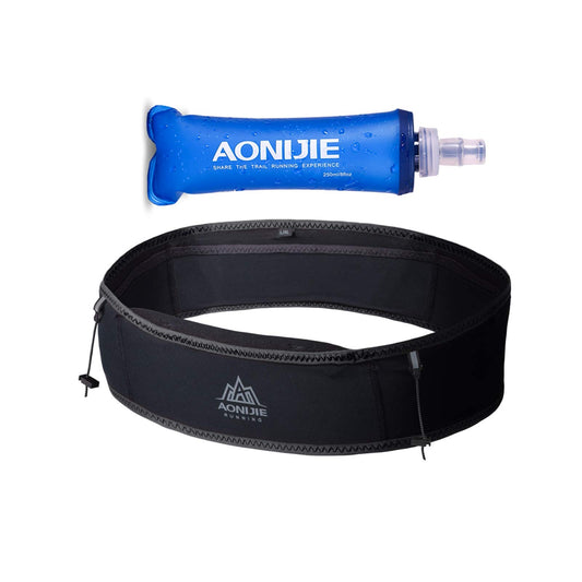 AONIJIE - Riñonera de hidratación para correr, con botella de agua suave de 250 ml, soporte para teléfono para trailing, correr, escalada, trotar, ciclismo, entrenamiento, fitness, 3 colores, Negro -,