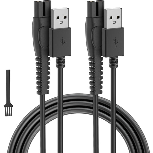 IBERLS Cargador Rasuradora para Philips Norelco OneBlade QP2724 QP2834 QP1924 X3001 X5006 MG5910 MG7910 MG9510 Cable de Carga USB Charger, Cepillo de Limpieza(2pack, 5V)