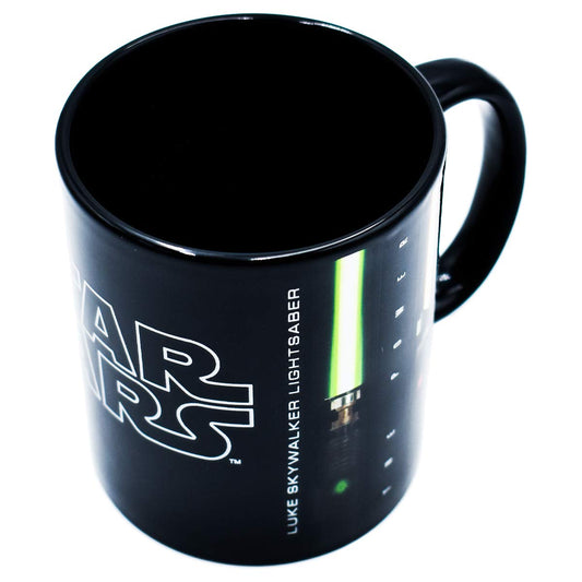 Fun Kids 1738-99 Tarro de Cerámica que brilla en la Obscuridad Star Wars- Darth Vader Luke Skywalker de Cerámica 320 mililitros Altura 11 cm x Diámetro de la boca 8 cm 1 Taza Negra