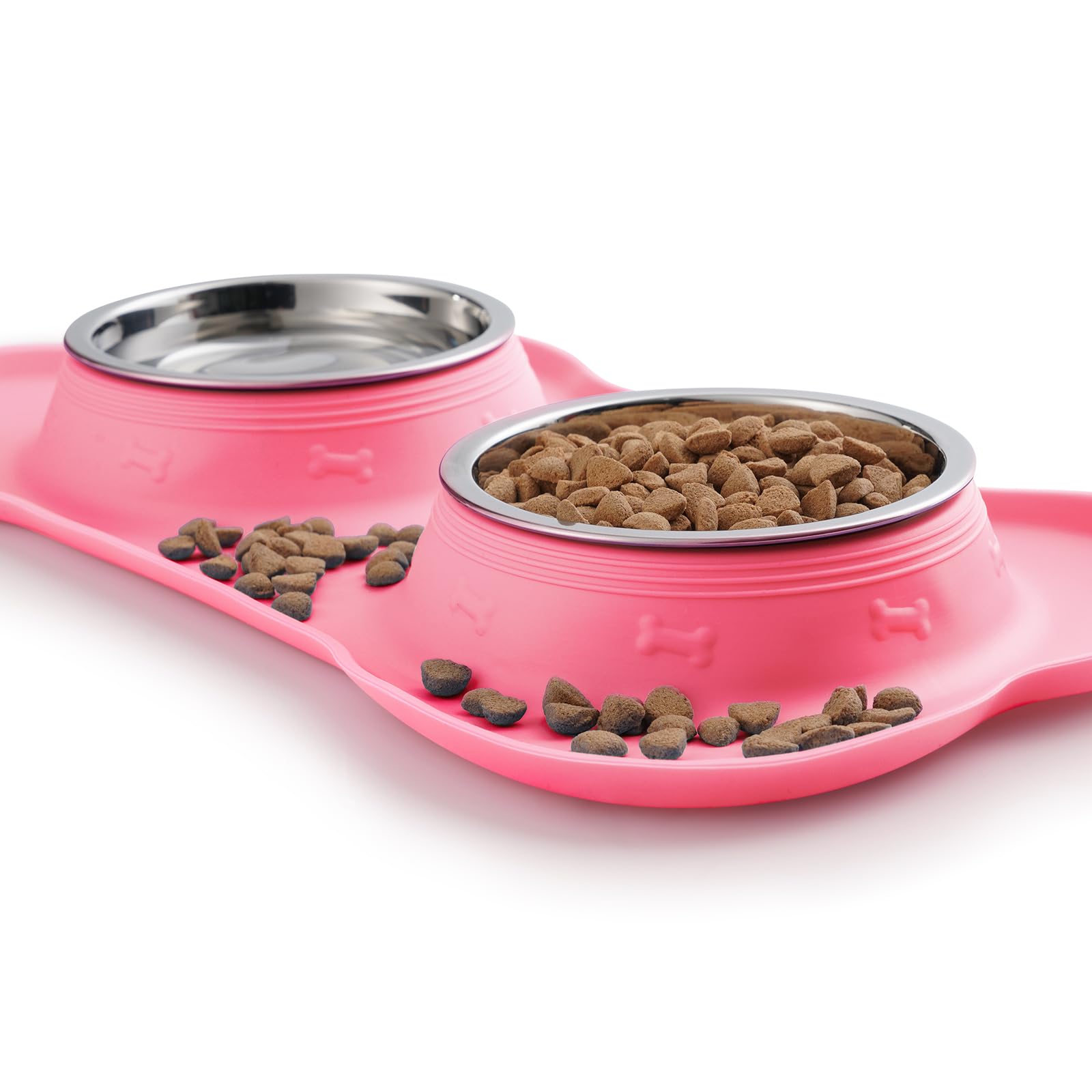 Hubulk Pet Dog Bowls 2 Stainless Steel Dog Bowl with No Spill Non-Skid Silicone Mat + Pet Food Scoop Feeder Bowls for Feeding Dogs Cats Puppies Small Medium (S, Pink)