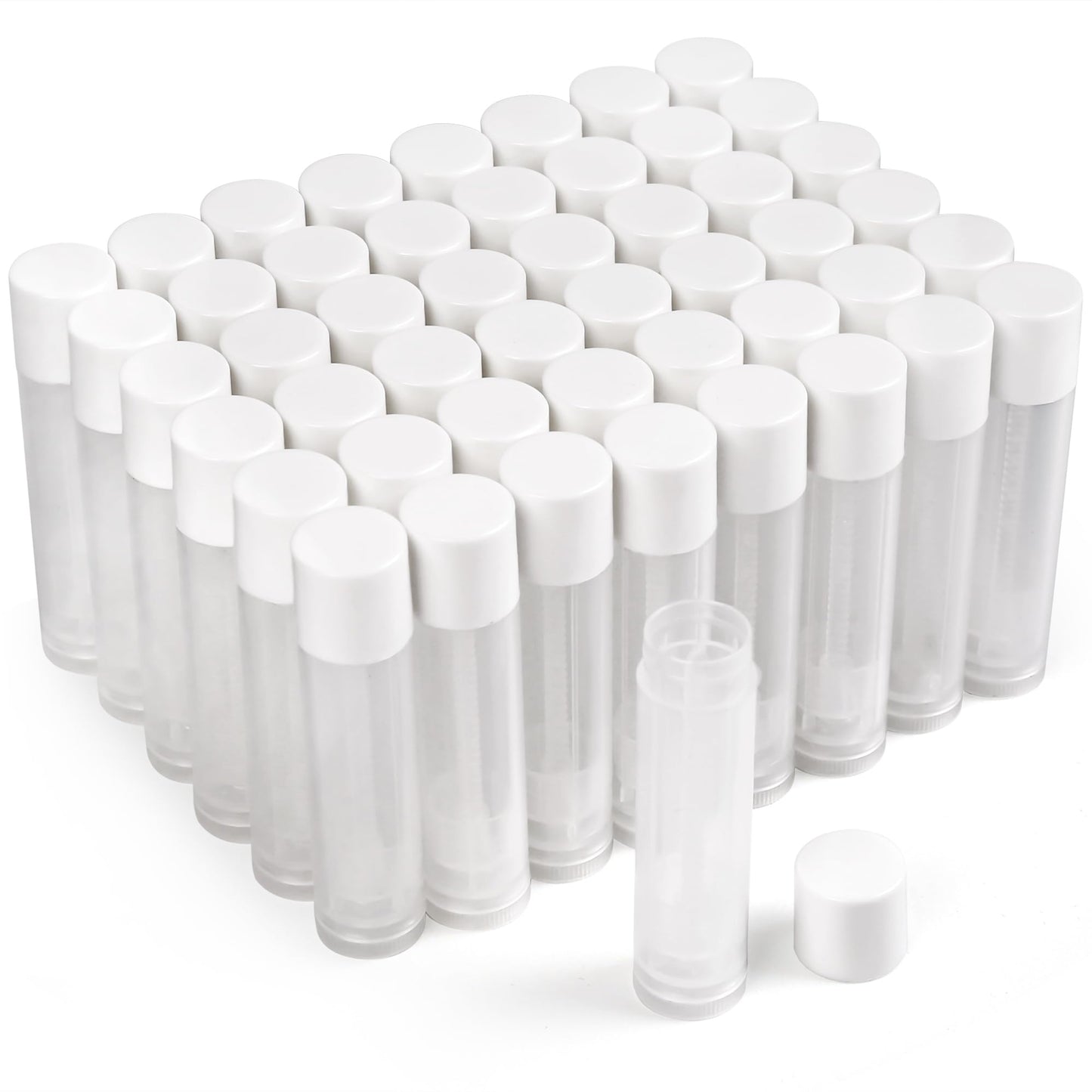 LotFancy 60 tubos de bálsamo labial vacíos, 5,5 ml (3/16 onzas), tubos transparentes con tapas blancas, sin BPA y sin fugas, rellenables, para maquillaje cosmético DIY