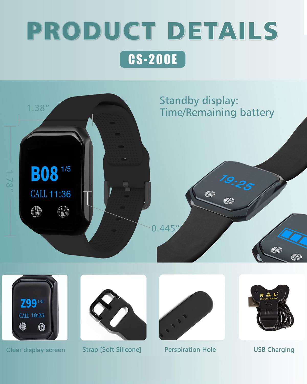 Sistema de búsqueda de restaurante de más de 1600 pies con 1 visualización de visualización/1 control remoto/2 buscapersonas de reloj impermeables/15 botones de llamada para servicio al cliente de