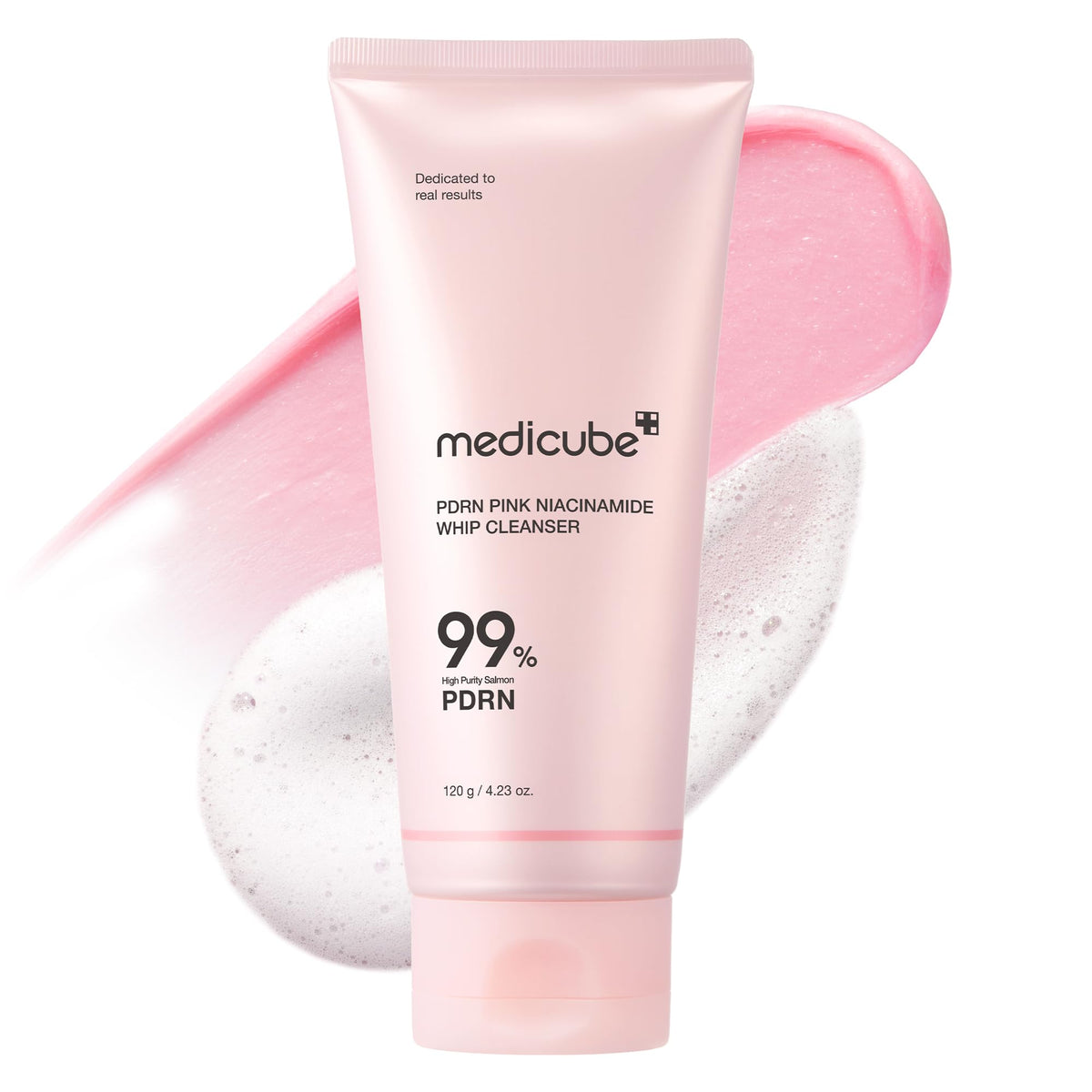 MEDICUBE PDRN Pink Niacinamide Whip Cleanser, Limpiador Facial Coreano en Espuma con PDRN de Salmón 99% Puro, Niacinamida, Ácido Hialurónico y Ceramidas, 120 g