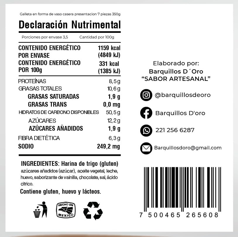 Barquillos D´oro - Vasos Comestibles de Galleta para Café o Coffee - Set de 7 Piezas, 80 ml, Tazas para Cafe, Barquillos D´oro