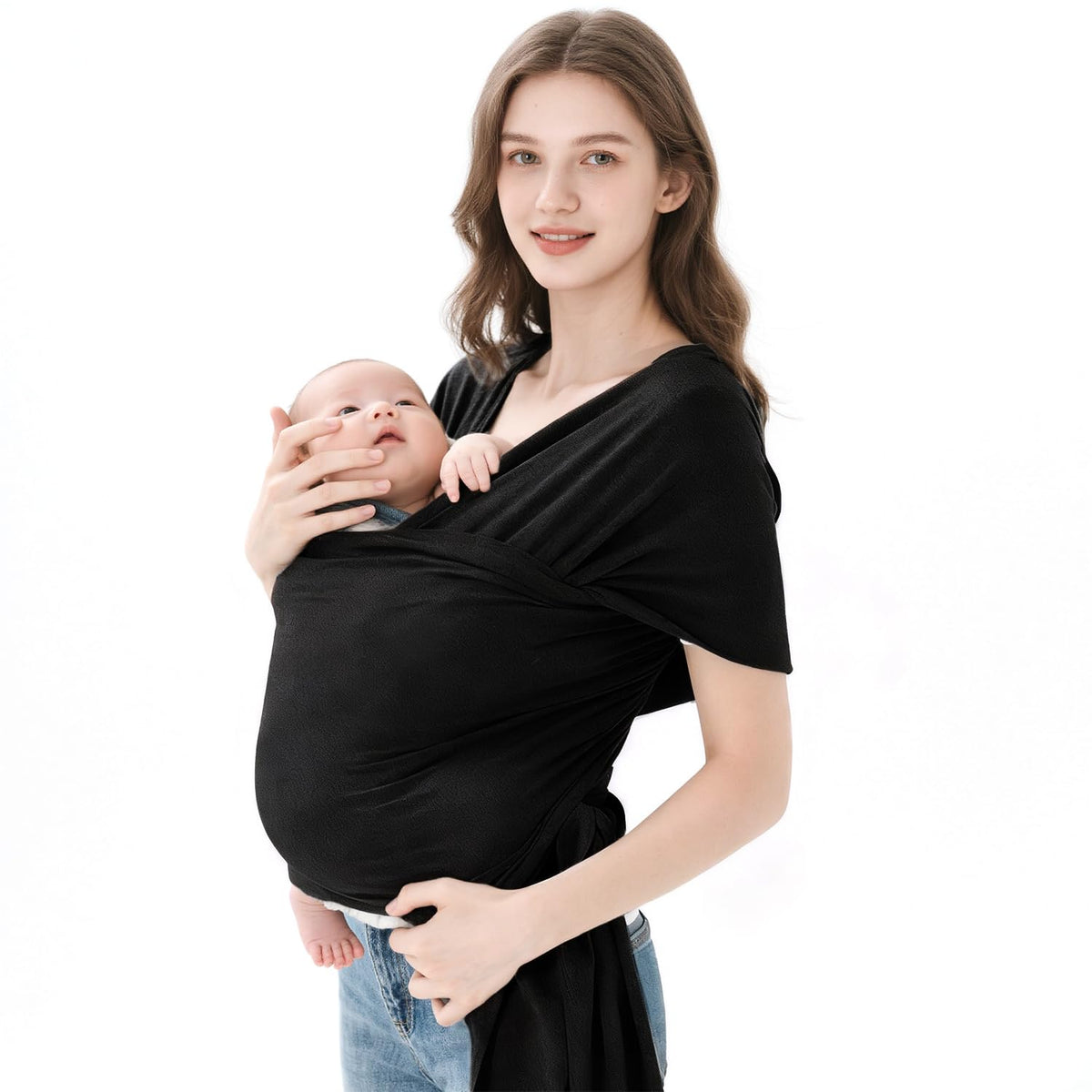 Fular Ergonómico para Bebé, Fular portabebés elástico todo en 1, Fular para bebé, Transpirable Fresco, Hasta 10Kg, para mamás y papás, regalo perfecto para viajar(Negro)