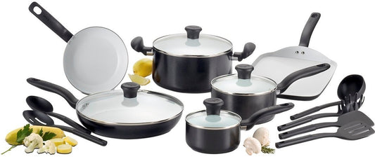 Juego de Utensilios de Cocina T-fal Negro con Cerámica Antiadherente de 16 Piezas apto para Horno