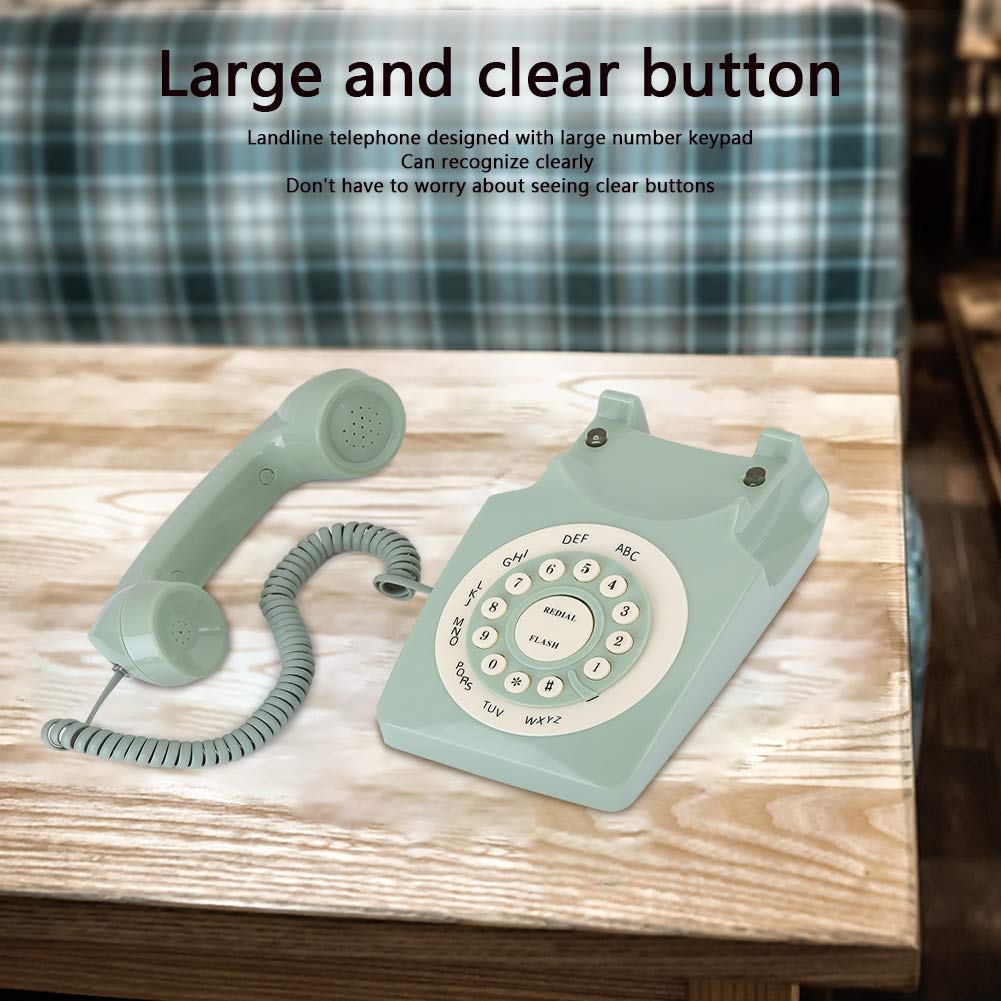 V BESTLIFE Teléfono Antiguo para decoración del hogar, teléfono Fijo con Cable clásico, teléfono Retro Europeo clásico, Llamada de Alta definición Verde, botón Transparente Grande