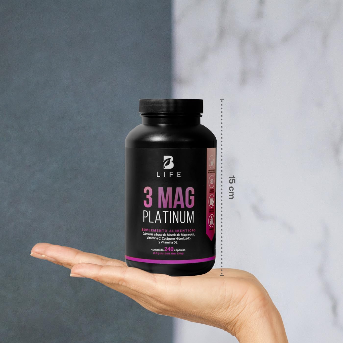 Suplemento de Magnesios Premium B Life Blanco con Colágeno Hidrolizado, Vitamina D3 y Vitamina C