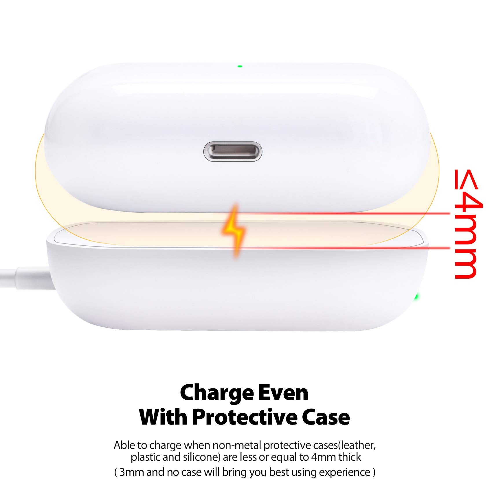 Cargador para Airpods Pro, cargador inalámbrico para AirPods 4 (cancelación activa de ruido)/3rd/AirPods Pro 2nd/Airpods Pro/Airpods, estación de carga para Airpods y Airpods Pro, blanco-2