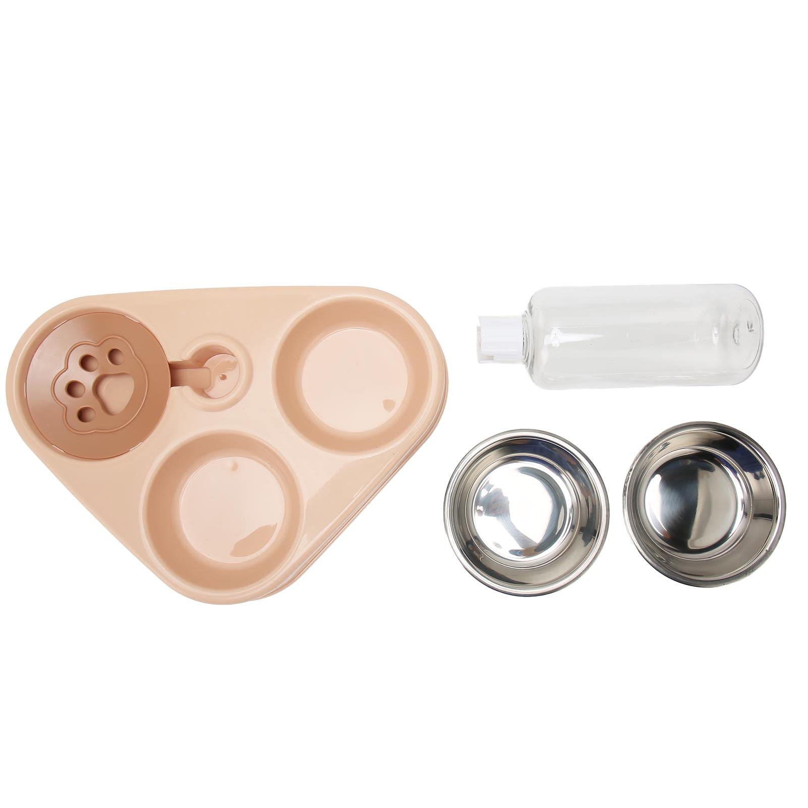 Cuencos Dobles para Perros y Gatos, Juego de Cuencos para Comida Con Botella de Agua para Mascotas, Cuencos Triples para Evitar Derrames con Botella de Agua Automática para Perros y Gatos(Rosa)