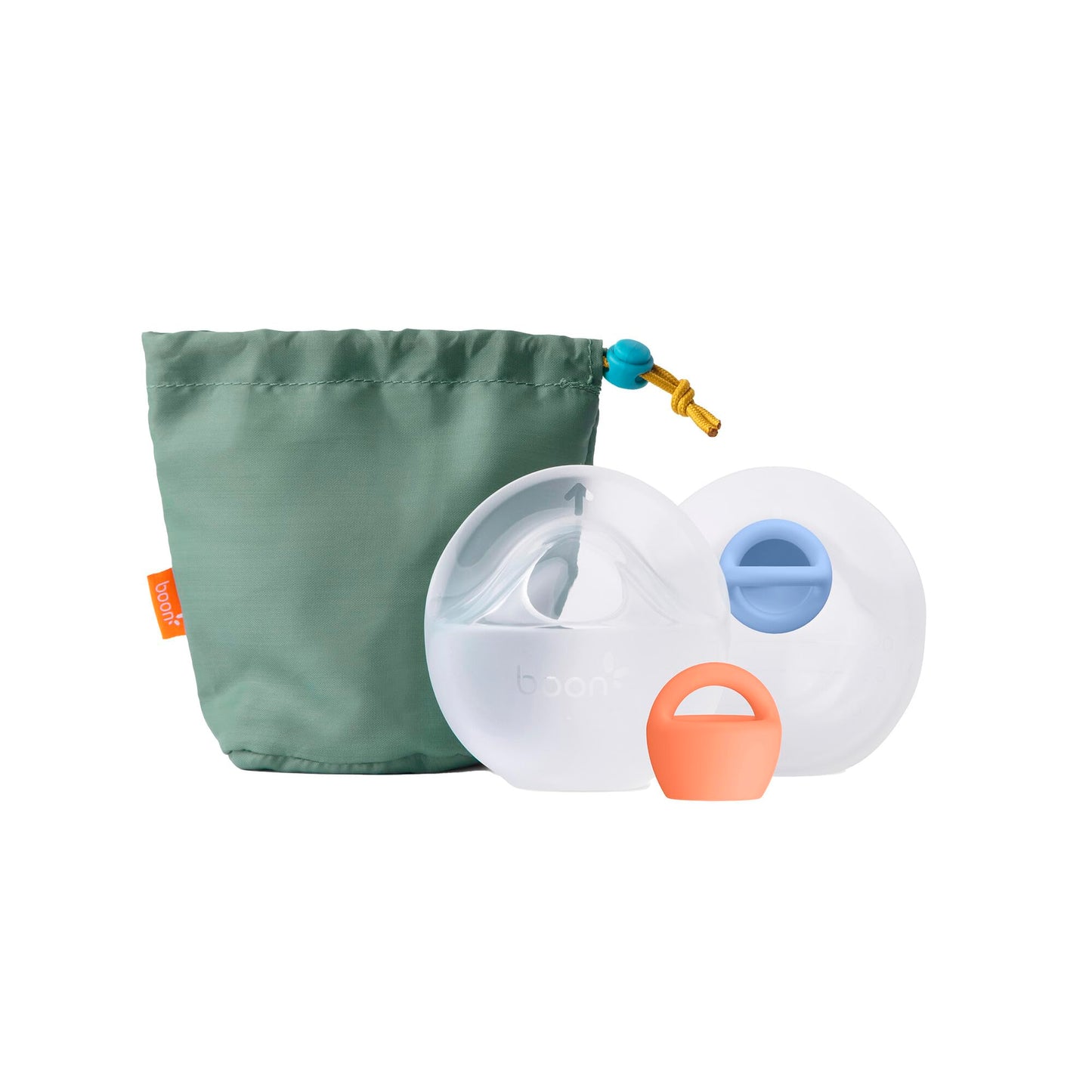 Boon Trove - Juego manual de extractor de leche materna de silicona – Colector de leche materna manos libres, incluye bolsa de viaje de poliéster – Esenciales para la lactancia materna – 2 unidades
