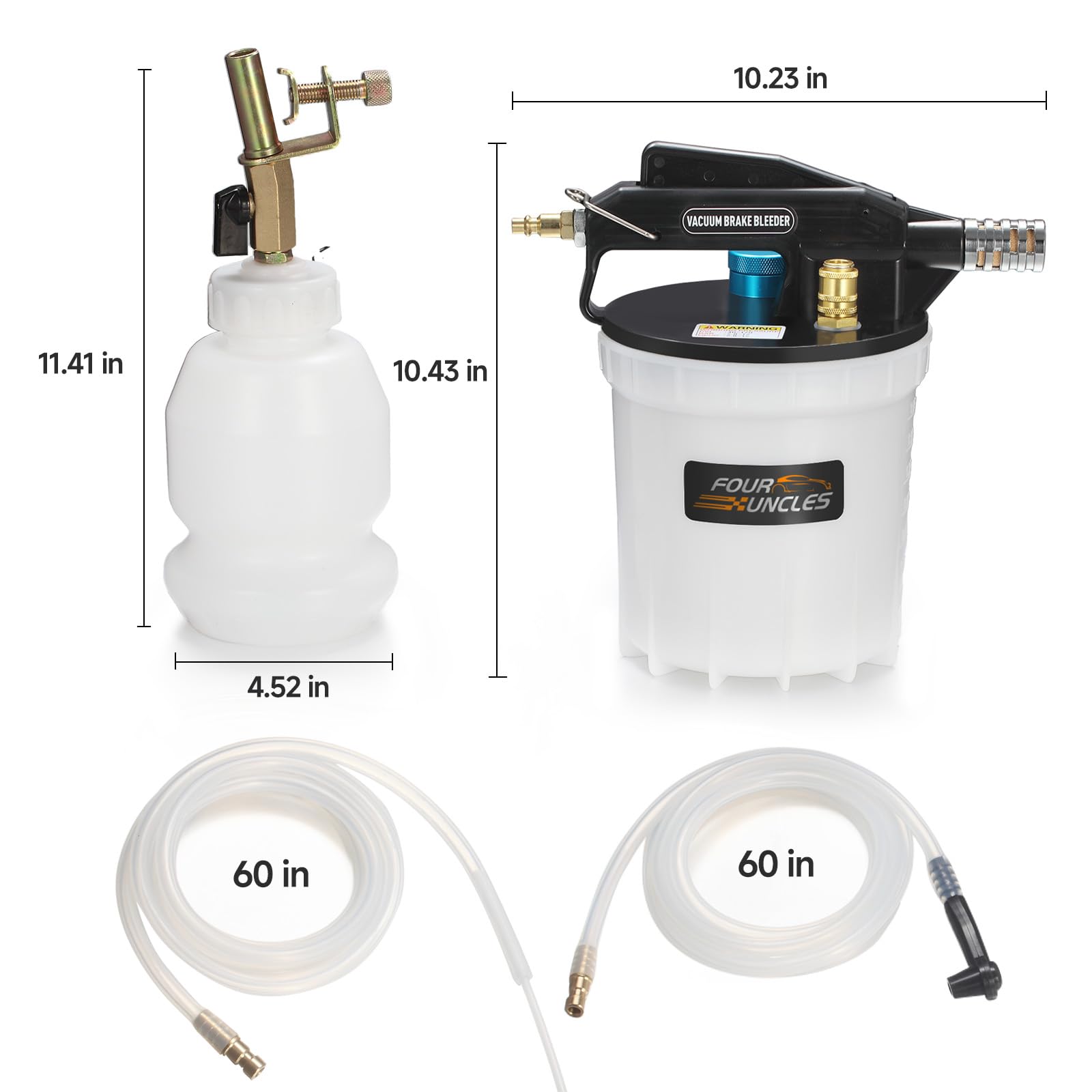 FOUR UNCLES Kit de bomba de aspiradora de purga de freno de 2 litros, extractor neumático de líquido de frenos con botella de relleno de 1 litro para sangrado automotriz, operación en una persona