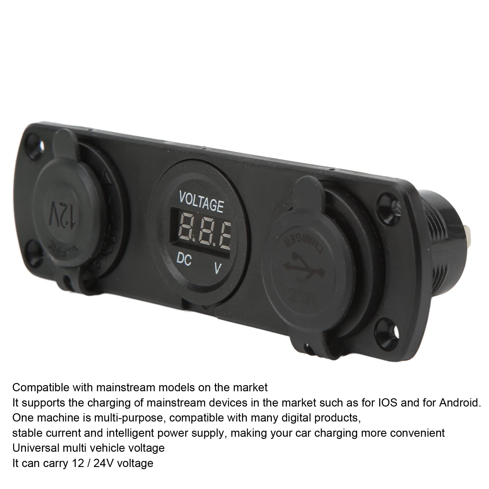Panel de enchufe de cargador 3 en 1, 12 V, doble USB, toma de corriente, voltímetro digital LED y encendedor de cigarrillos, adaptador divisor hembra para camión, coche, barco, RV, piezas de automóviles