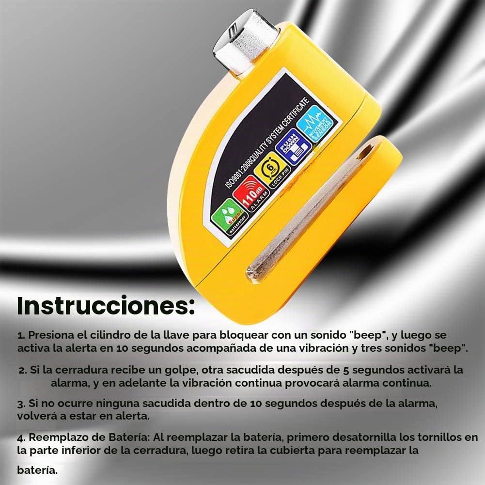Candado Antirrobo de Disco con Alarma y Sensor de Movimiento para Bicicleta y Motocicleta