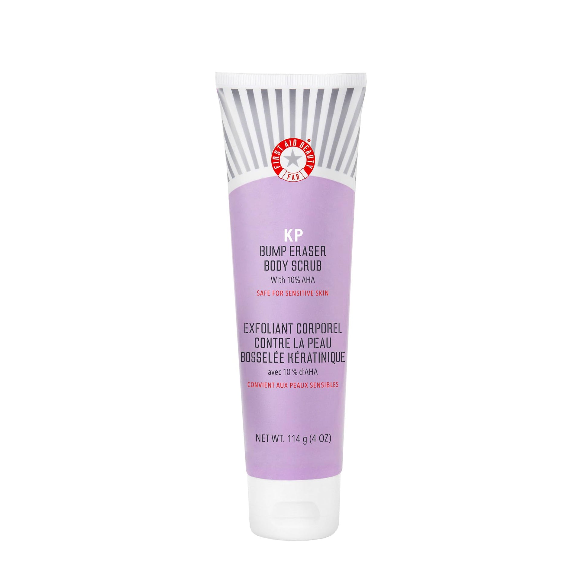 First Aid Beauty- Exfoliante corporal KP Bump Eraser con 10% de AHA, exfoliante para piel con queratosis pilaris con ácido glicólico y lactosa.