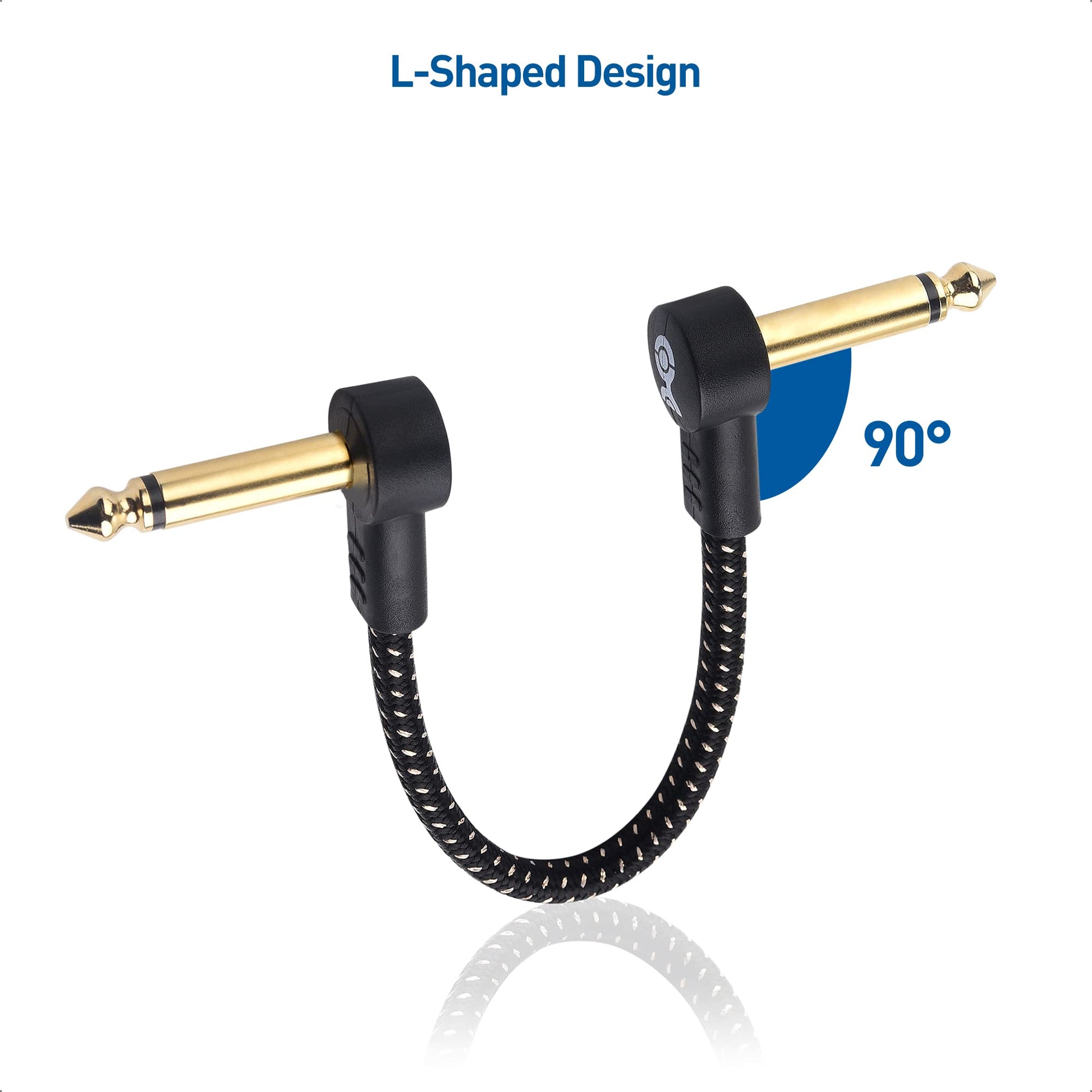 Cable Matters - Cable de conexión trenzado de guitarra de 6 pulgadas (cables de pedal de efecto guitarra) con conectores chapados en oro en negro