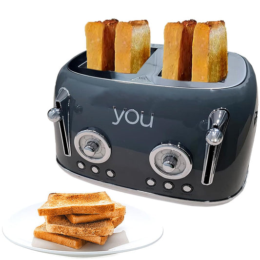 Tostadora De Pan Retro Electrica De 4 Rebanadas Con 6 Niveles Con Funcion de Cancelacion Ranura Ancha YOU