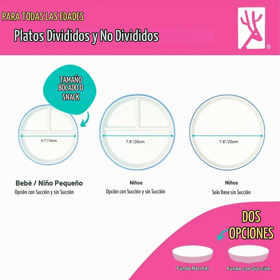 Elk and Friends Kids - Platos blancos de porcelana de 7.8 pulgadas con mangas de silicona, adecuados para bebés/niños pequeños, aptos para microondas y lavaplatos, vajilla antideslizante, platos de
