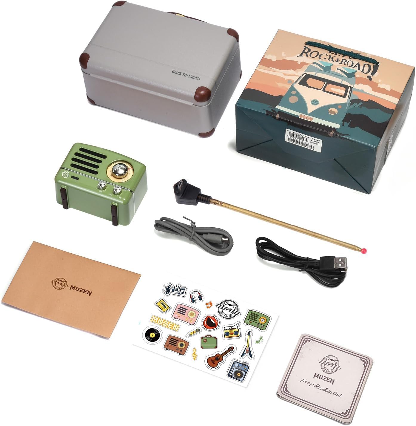 Muzen OTR Altavoz Bluetooth Portátil de Metal con Sintonizador de Perilla Retro Radio FM, con Estuche de Regalo, Altavoz Bluetooth Inalámbrico con Sonido Estéreo, para Viajes Exteriores Hogar