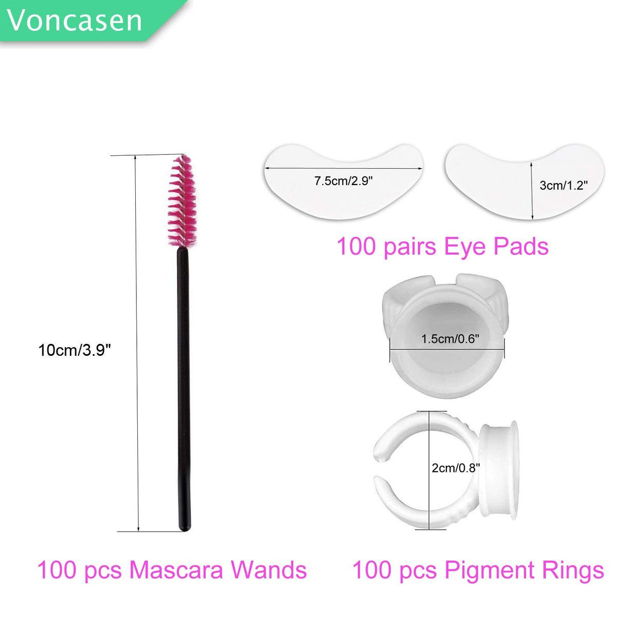 3x100 Packs- Lint Free Lash Extension Eye Gel Patches& Glue Rings Holder Eyelash Extension Rings& Eyelash Mascara Brushes Wands