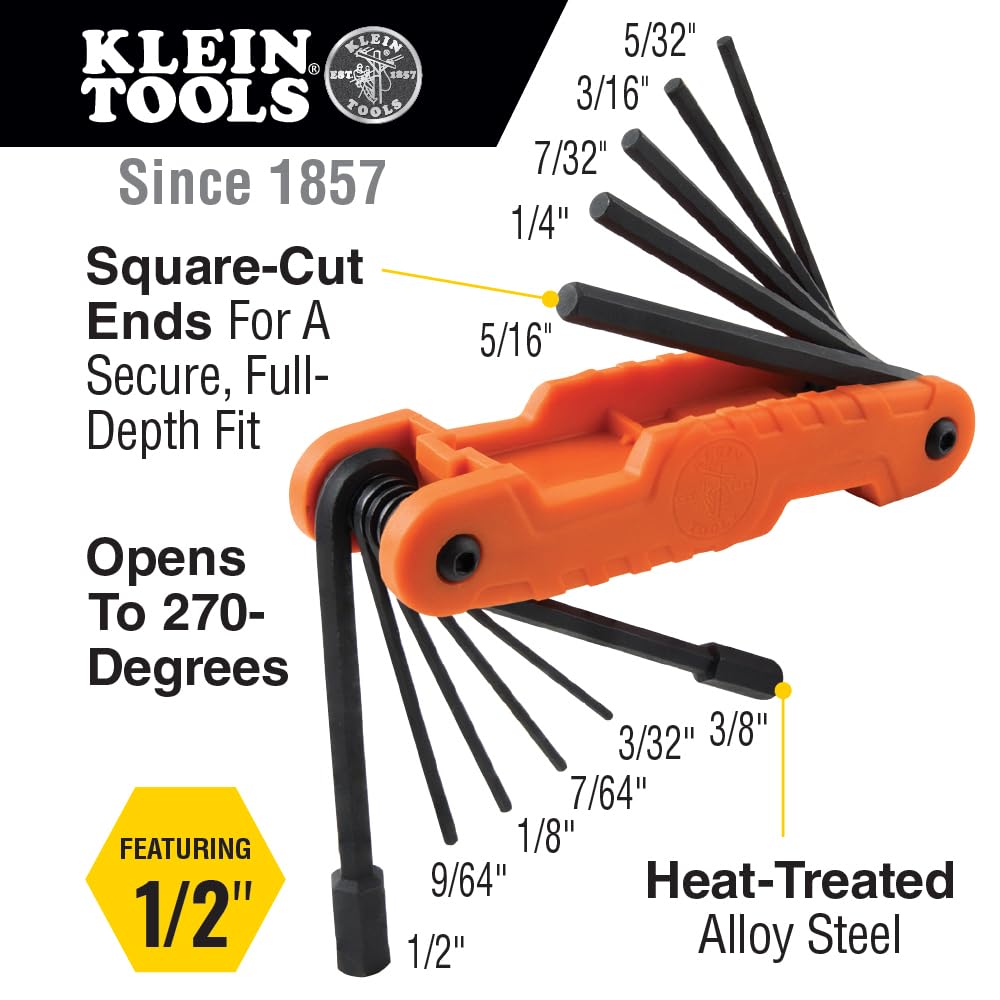 Klein Tools 70553 Juego de llaves hexagonales plegables Pro de 3 piezas, métricas, SAE, tamaños Torx, 31 llaves, acero aleado tratado térmicamente de fuerza industrial