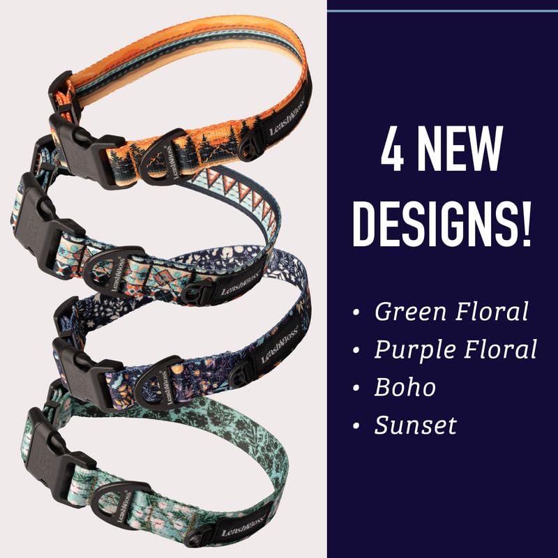 Collar de perro reflectante con patrón de Leashboss, colección de patrones, collar colorido para perro con triple reflexión para perros pequeños, medianos y grandes (cuello mediano de 34 a 49 cm x 2,5 cm de ancho, patrón de manta)